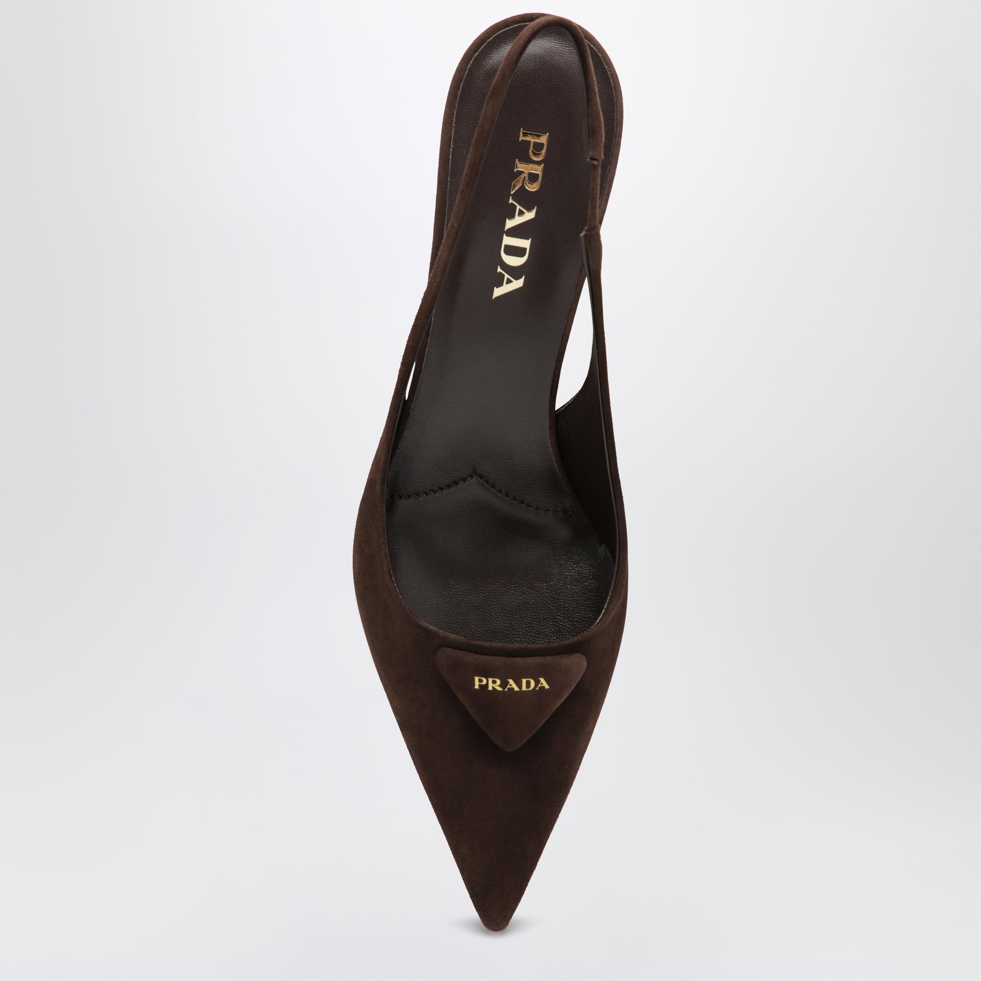 Dark brown suede slingback pumps