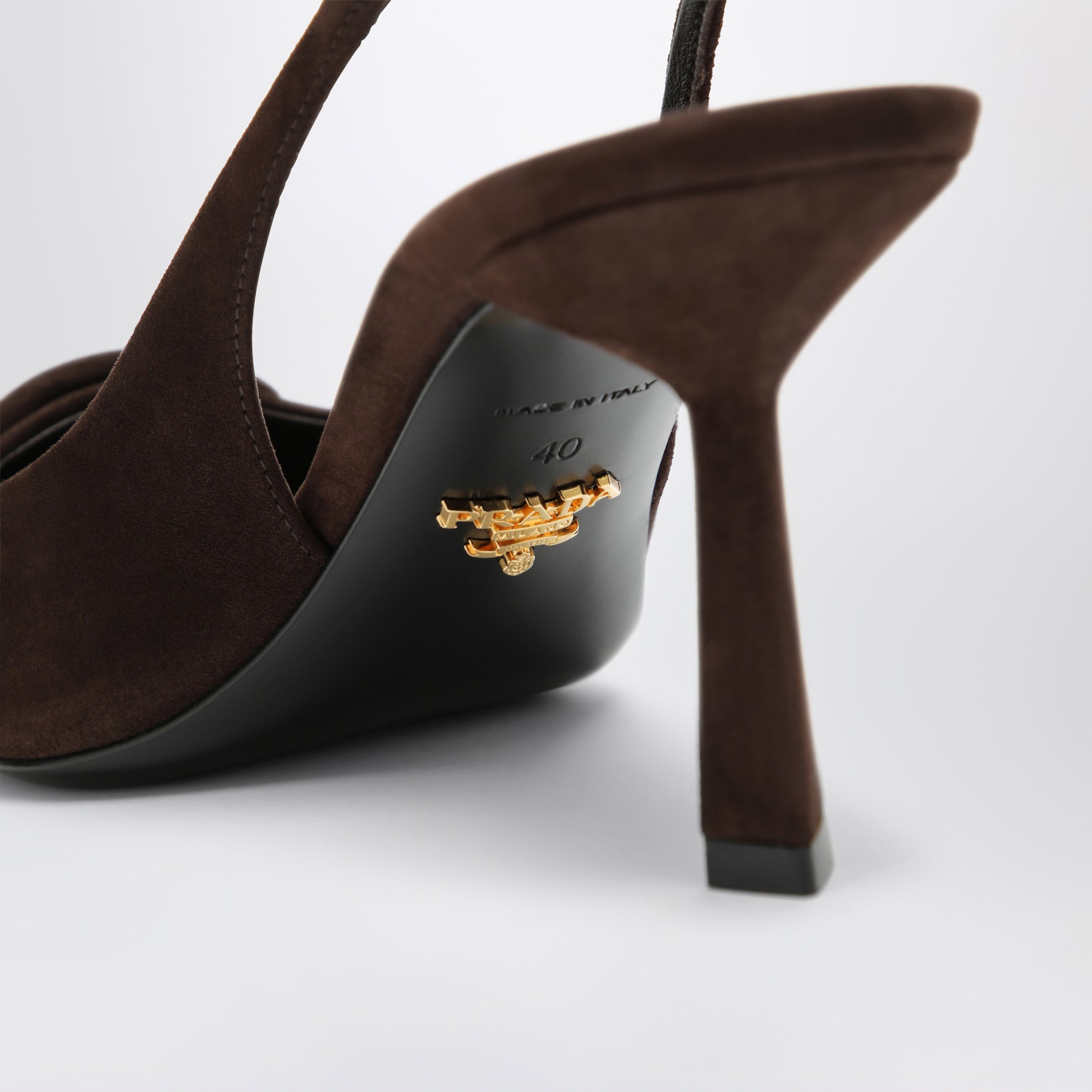 Dark brown suede slingback pumps