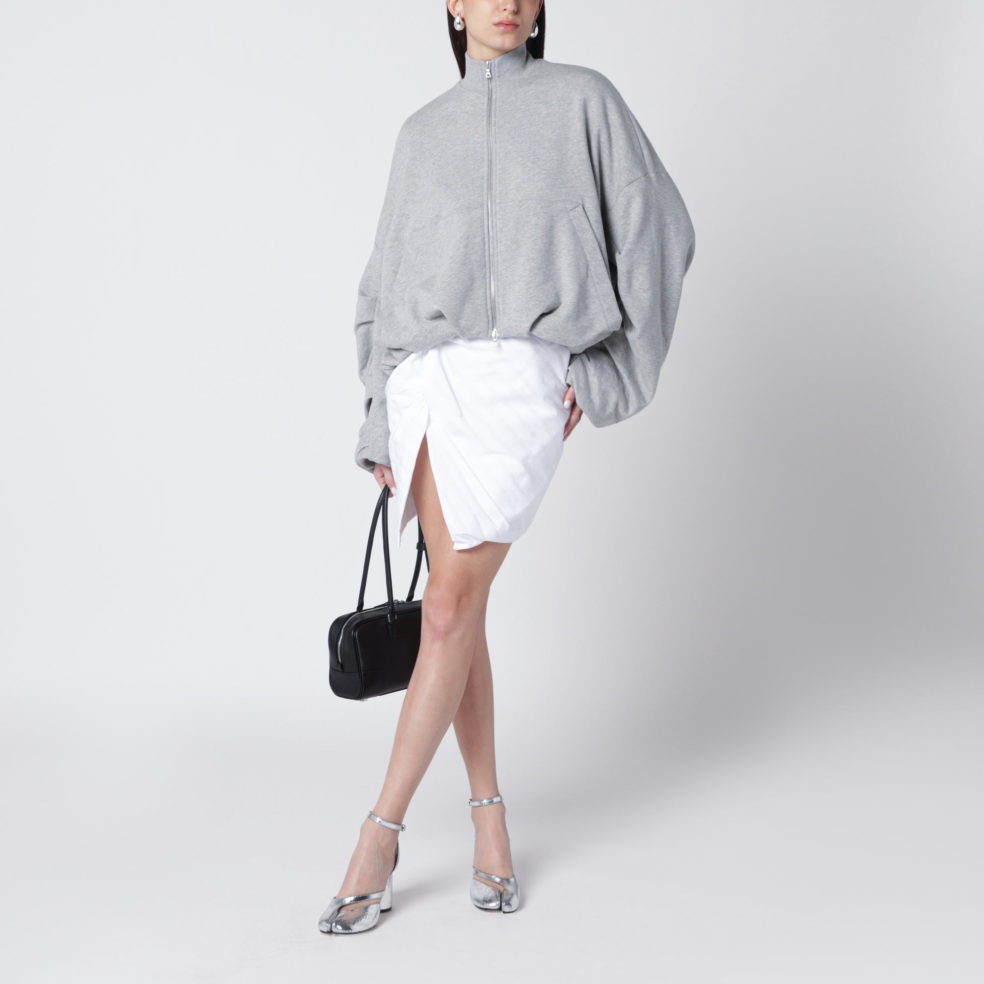 Mini-jupe asymétrique blanche en coton mélangé