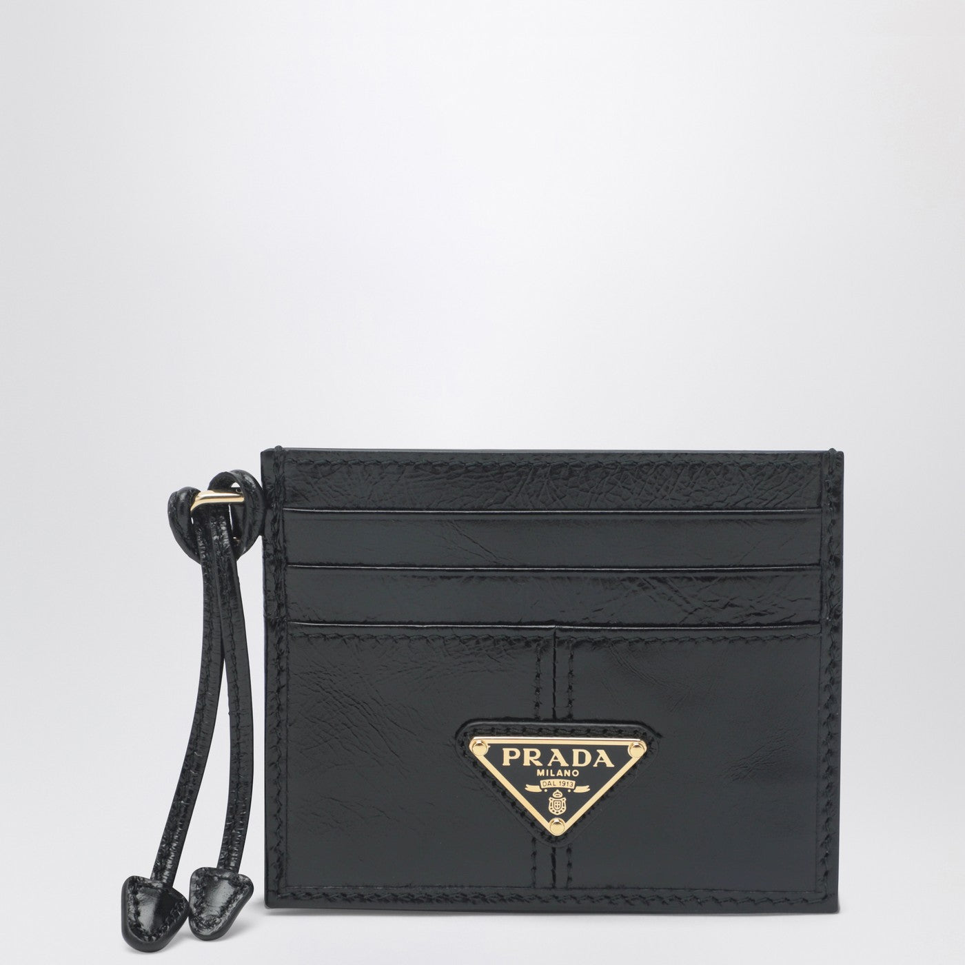 Porte-cartes en cuir noir avec logo triangle