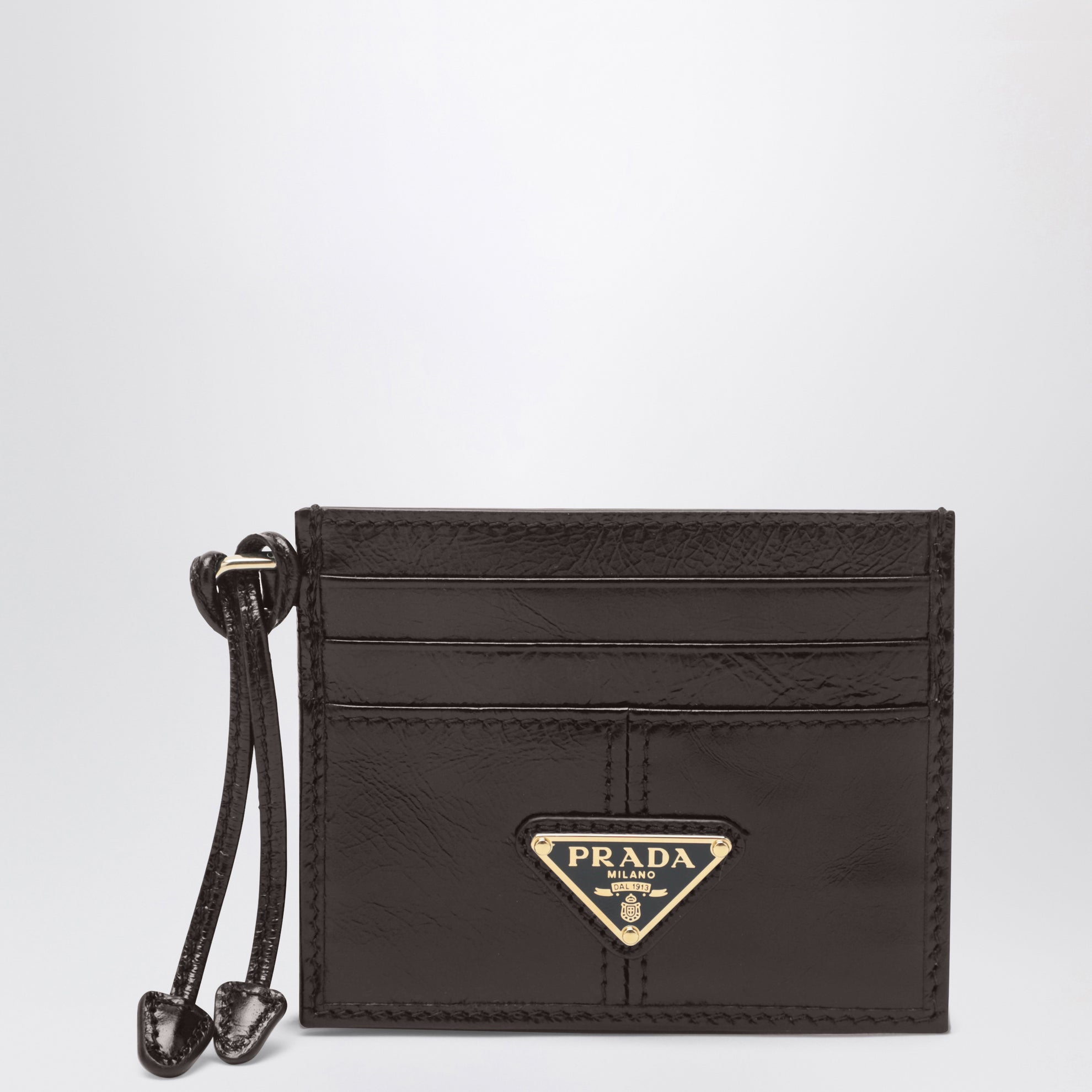 Porte-cartes en cuir couleur Marron foncé avec logo triangle
