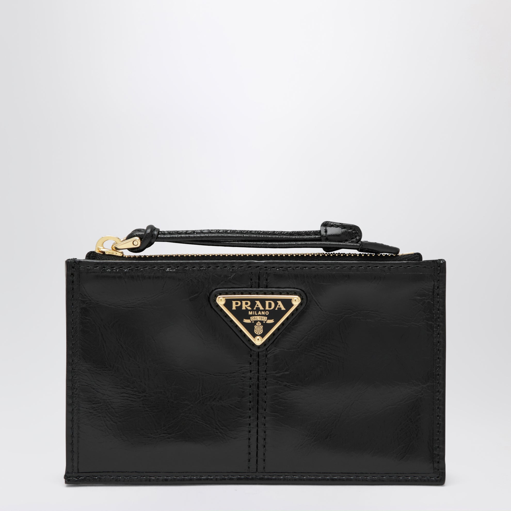 Porte-cartes zippé en cuir noir