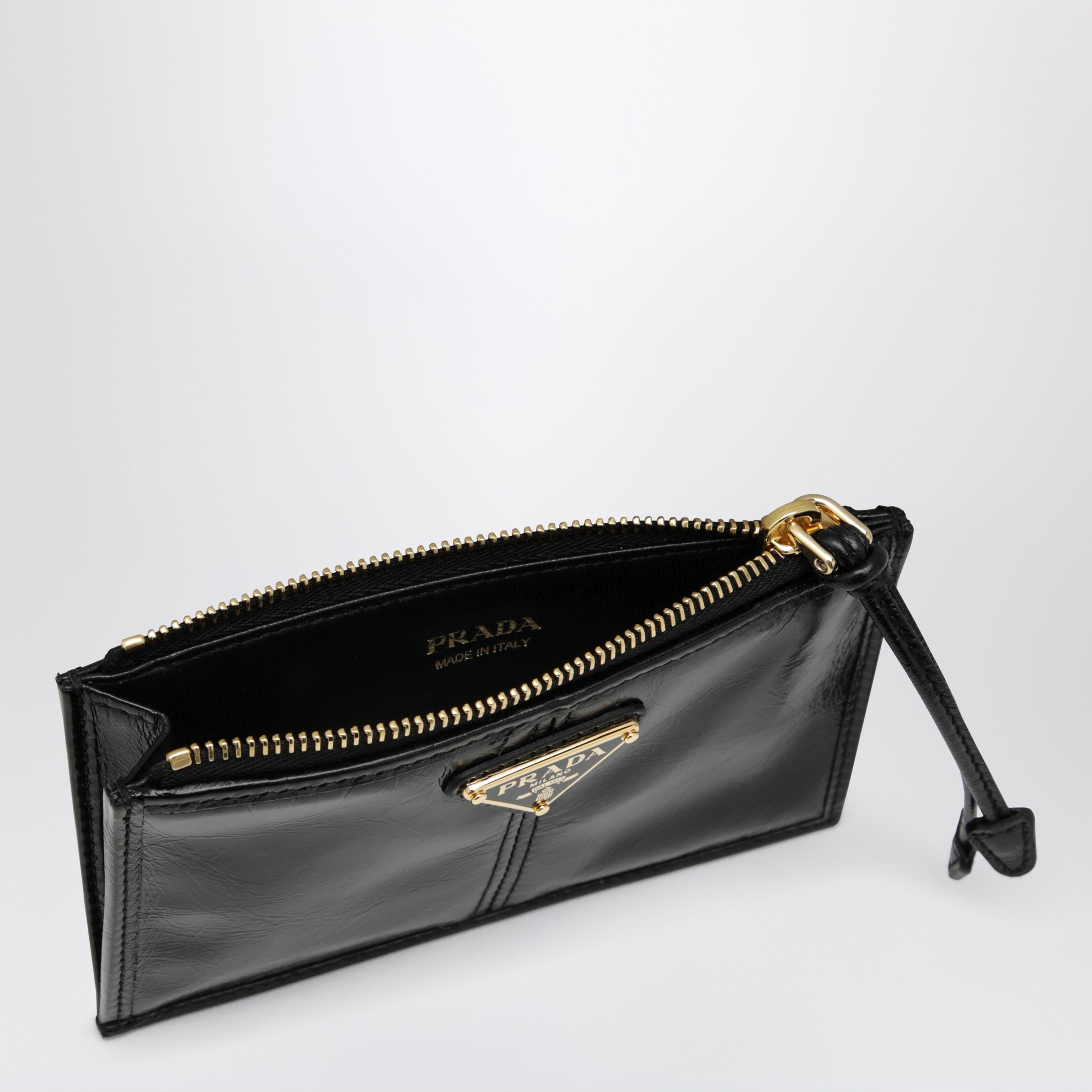 Porte-cartes zippé en cuir noir