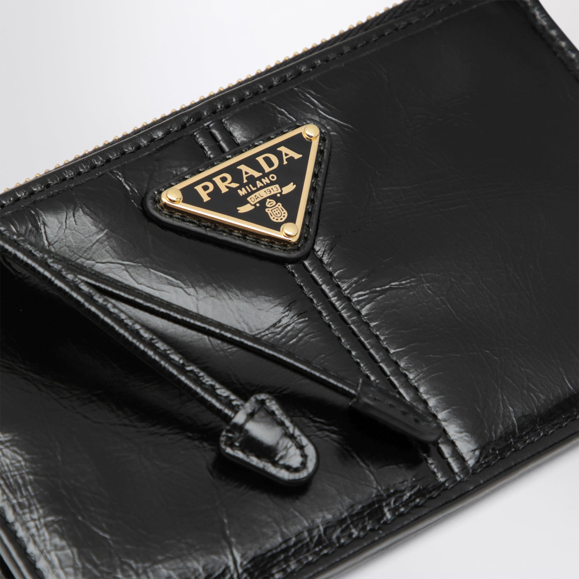 Porte-cartes zippé en cuir noir