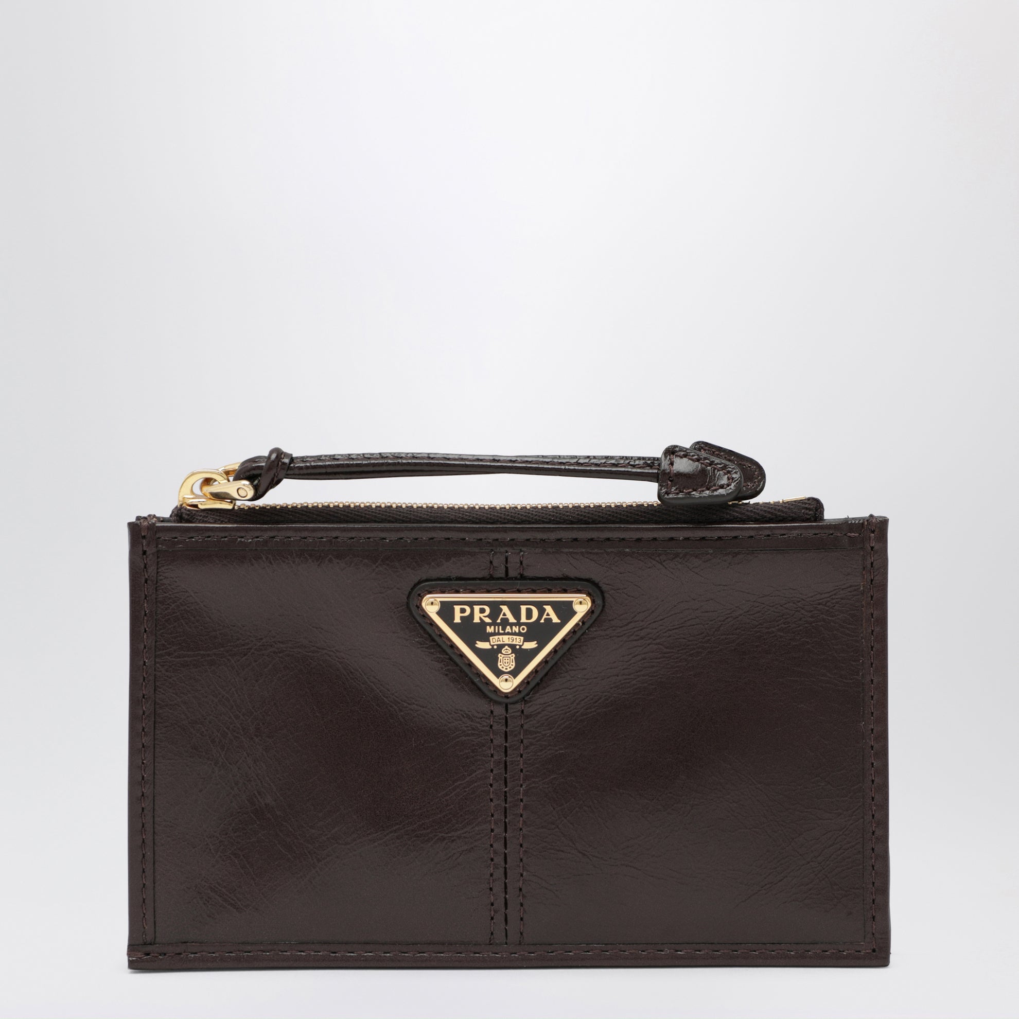 Dark Brown Calf Leather Zip Card Holder