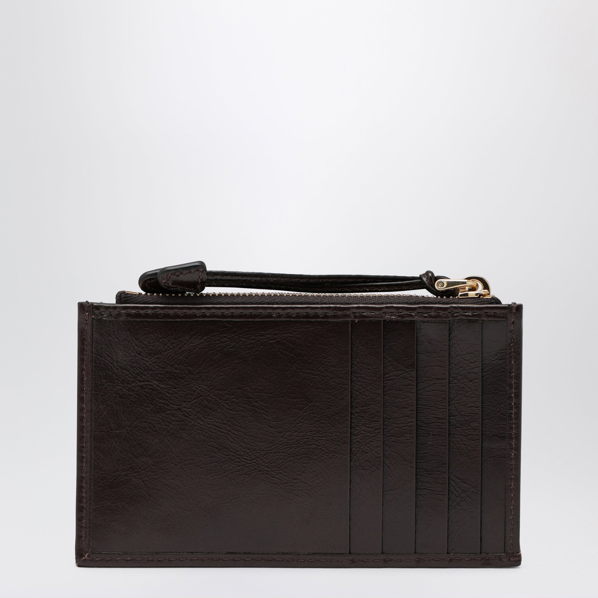 Dark Brown Calf Leather Zip Card Holder