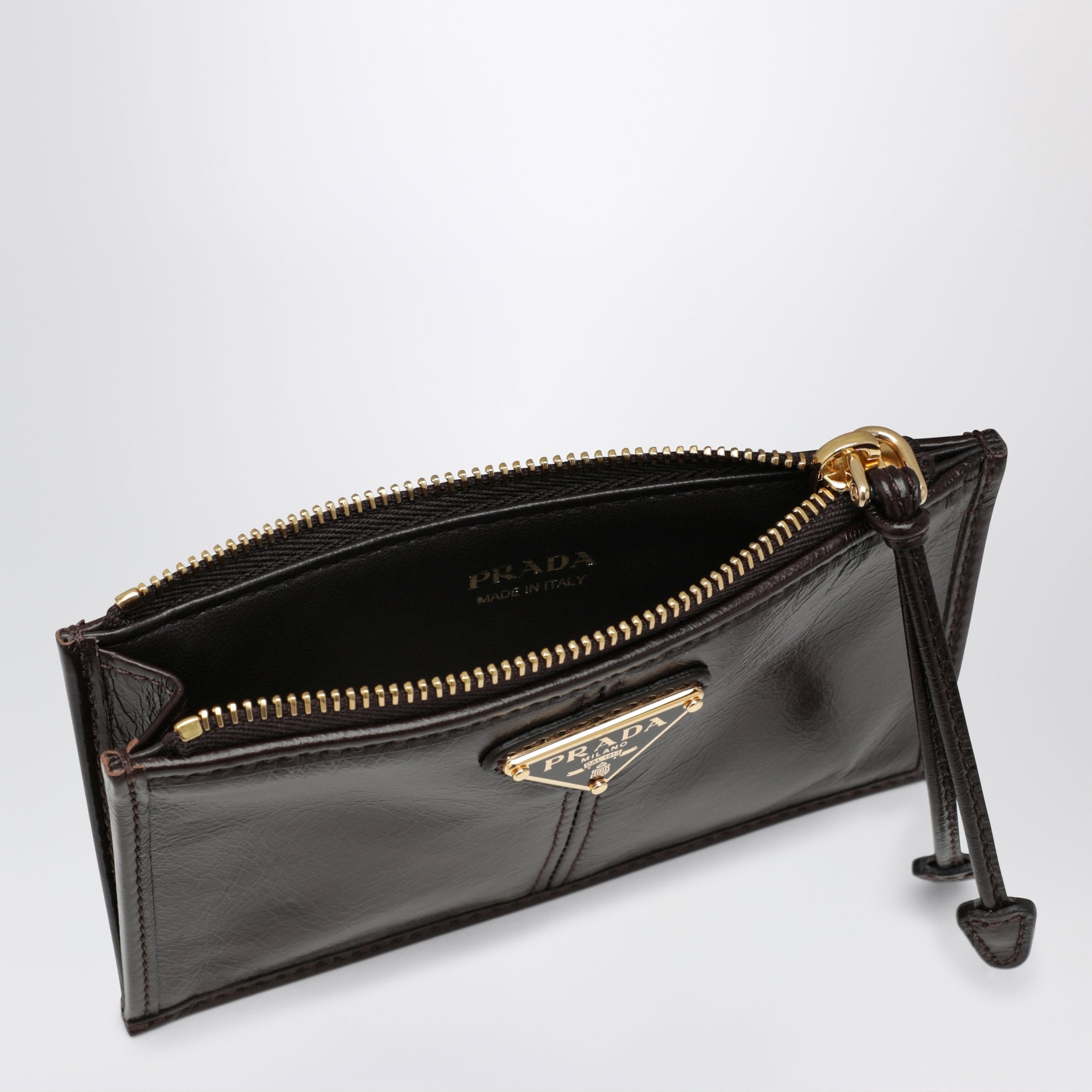 Dark Brown Calf Leather Zip Card Holder