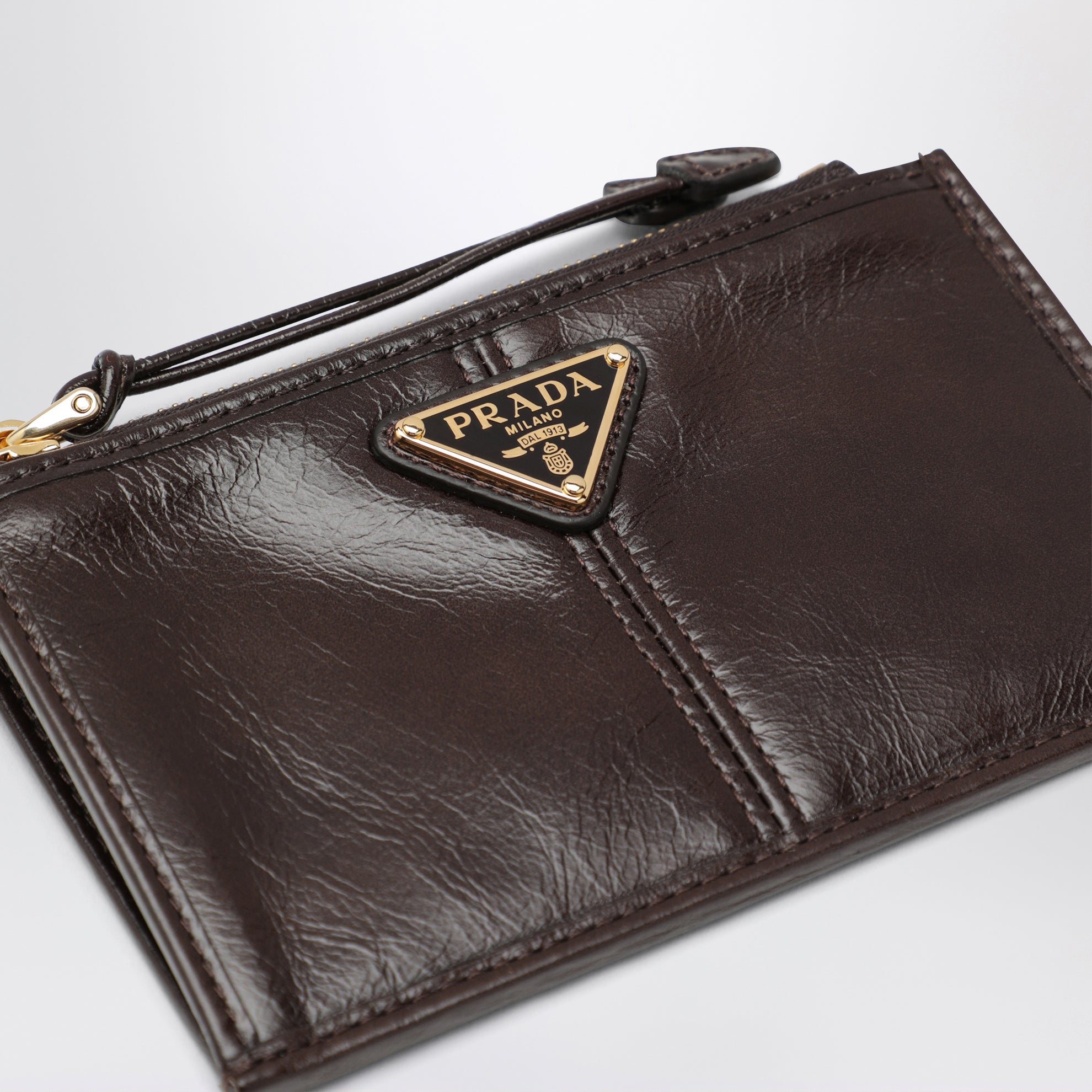 Dark Brown Calf Leather Zip Card Holder