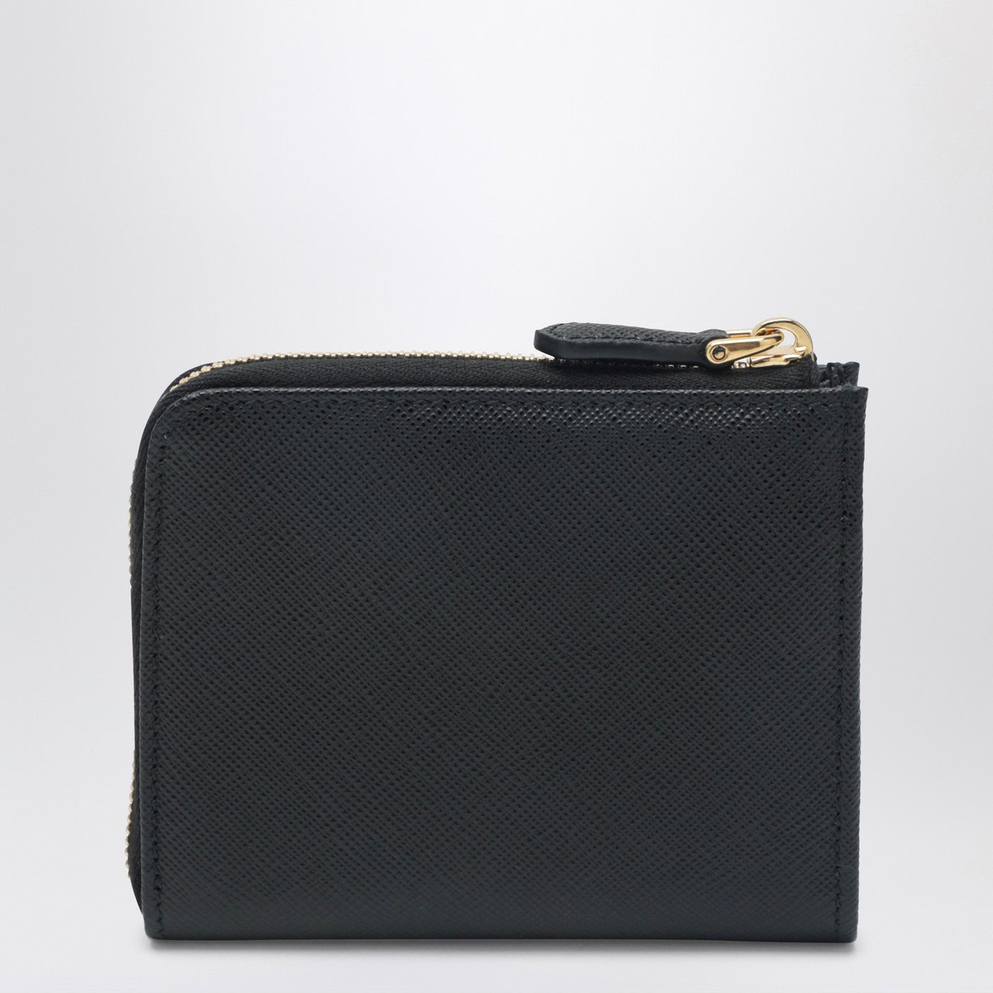 Kleines schwarzes Zip-around-Portemonnaie aus Saffiano-Leder