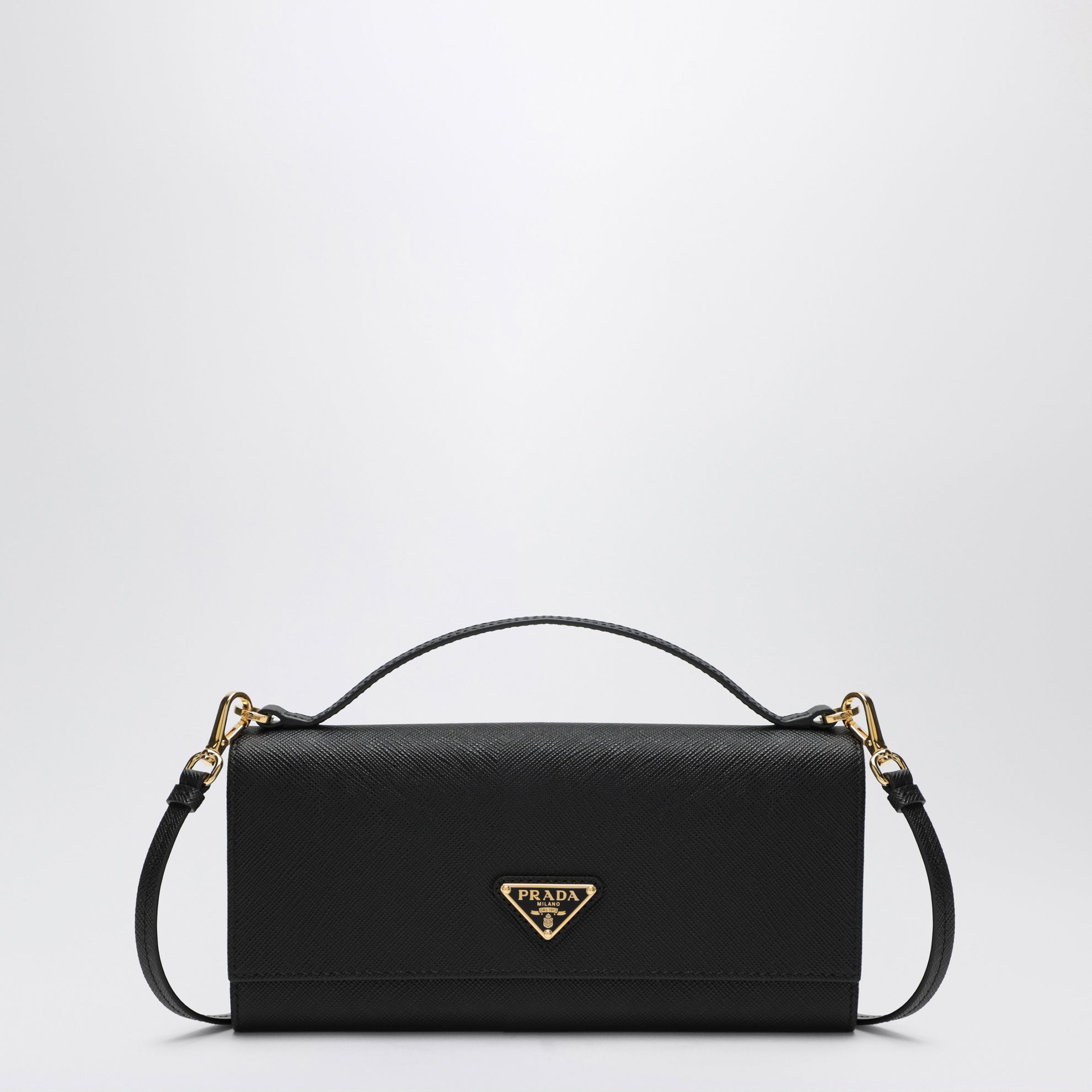Black Saffiano wallet with shoulder strap