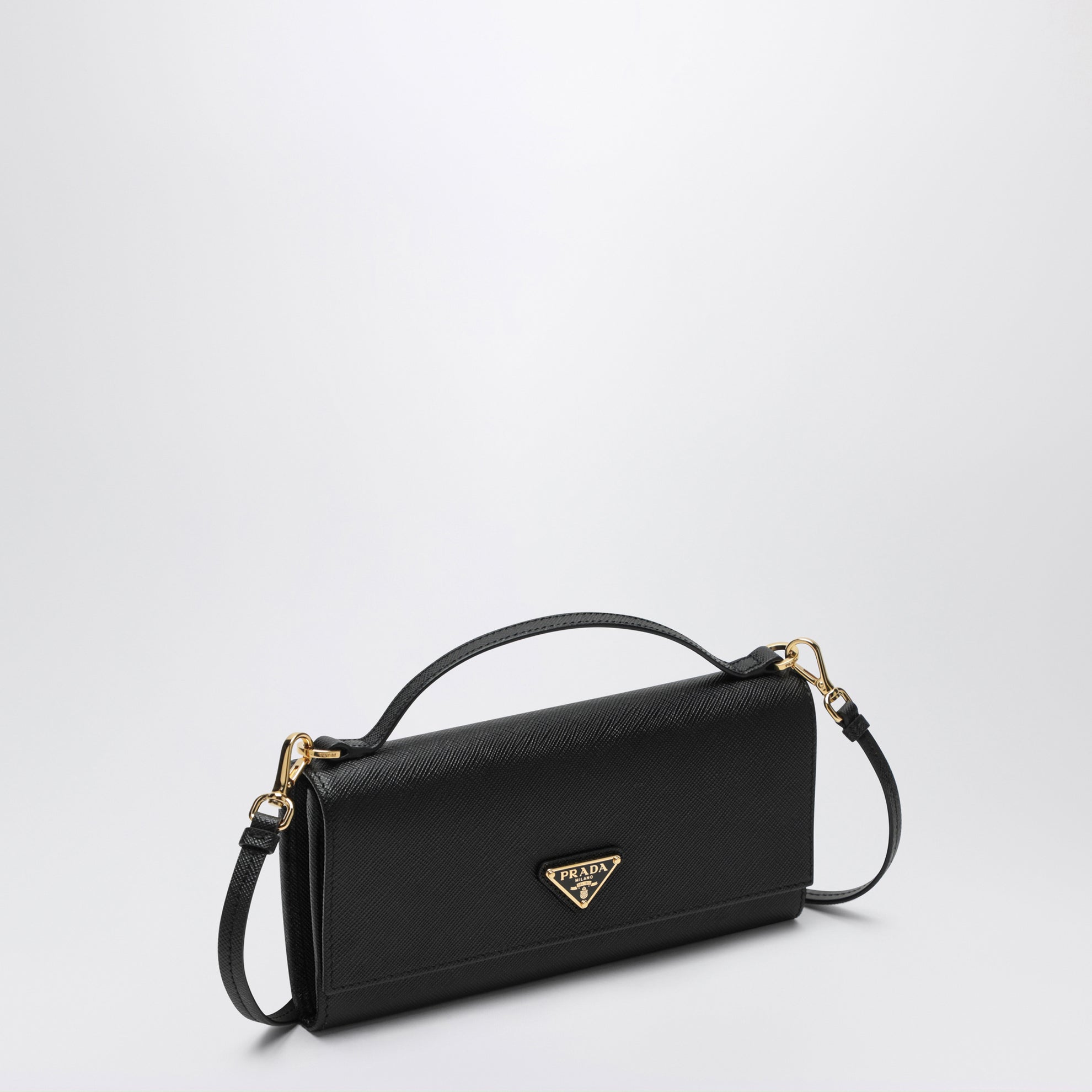 Black Saffiano wallet with shoulder strap