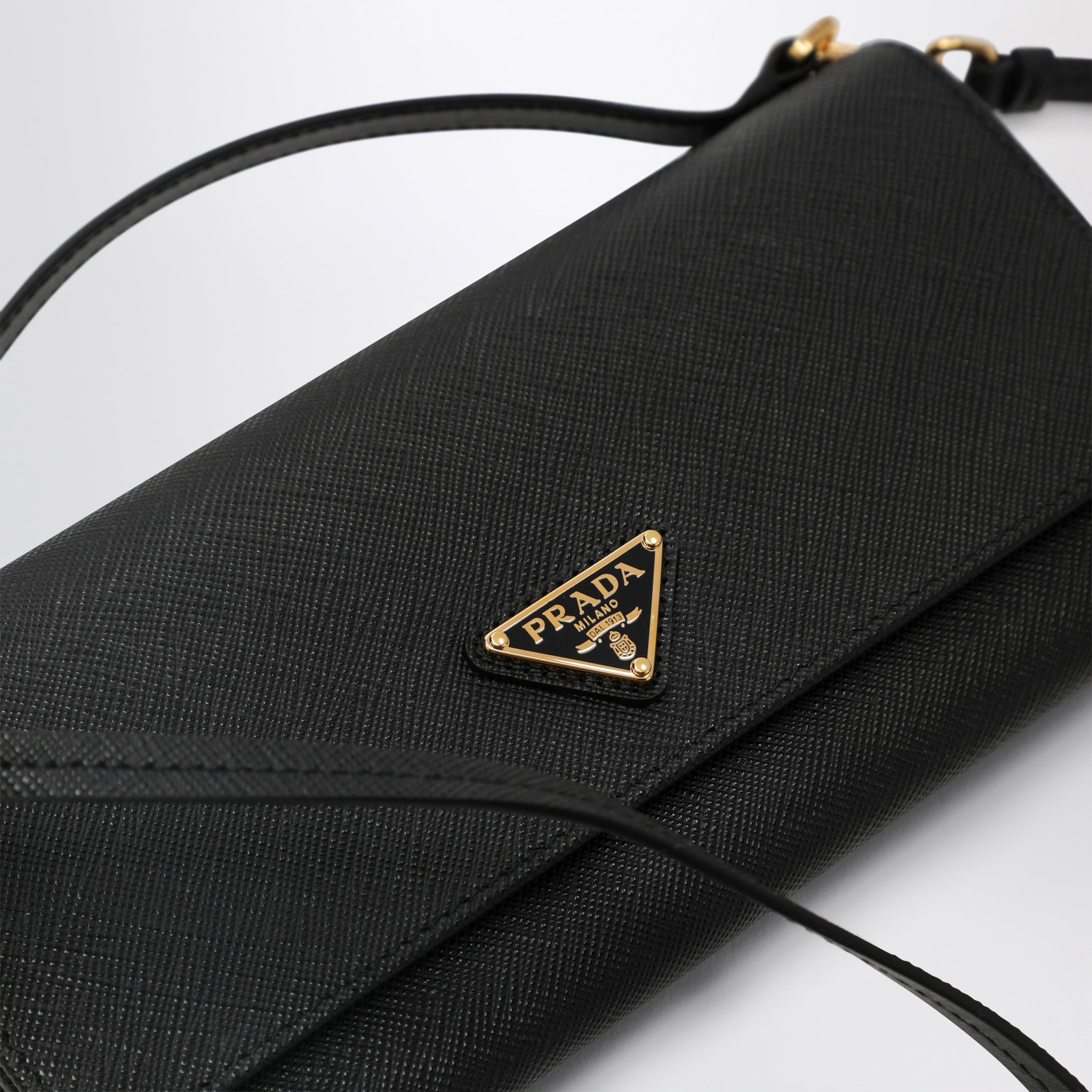 Black Saffiano wallet with shoulder strap