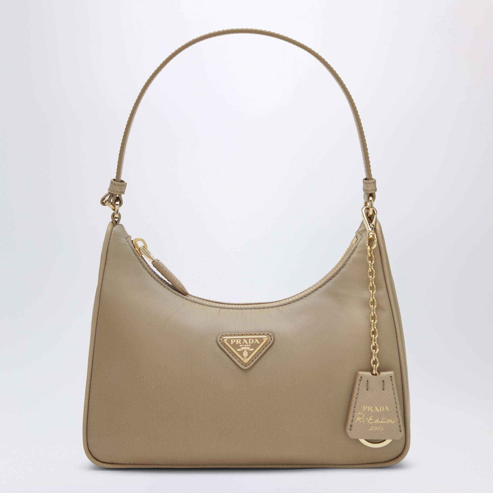 Camel Prada Re-Edition 2005 bag in Re-Nylon and Saffiano leather