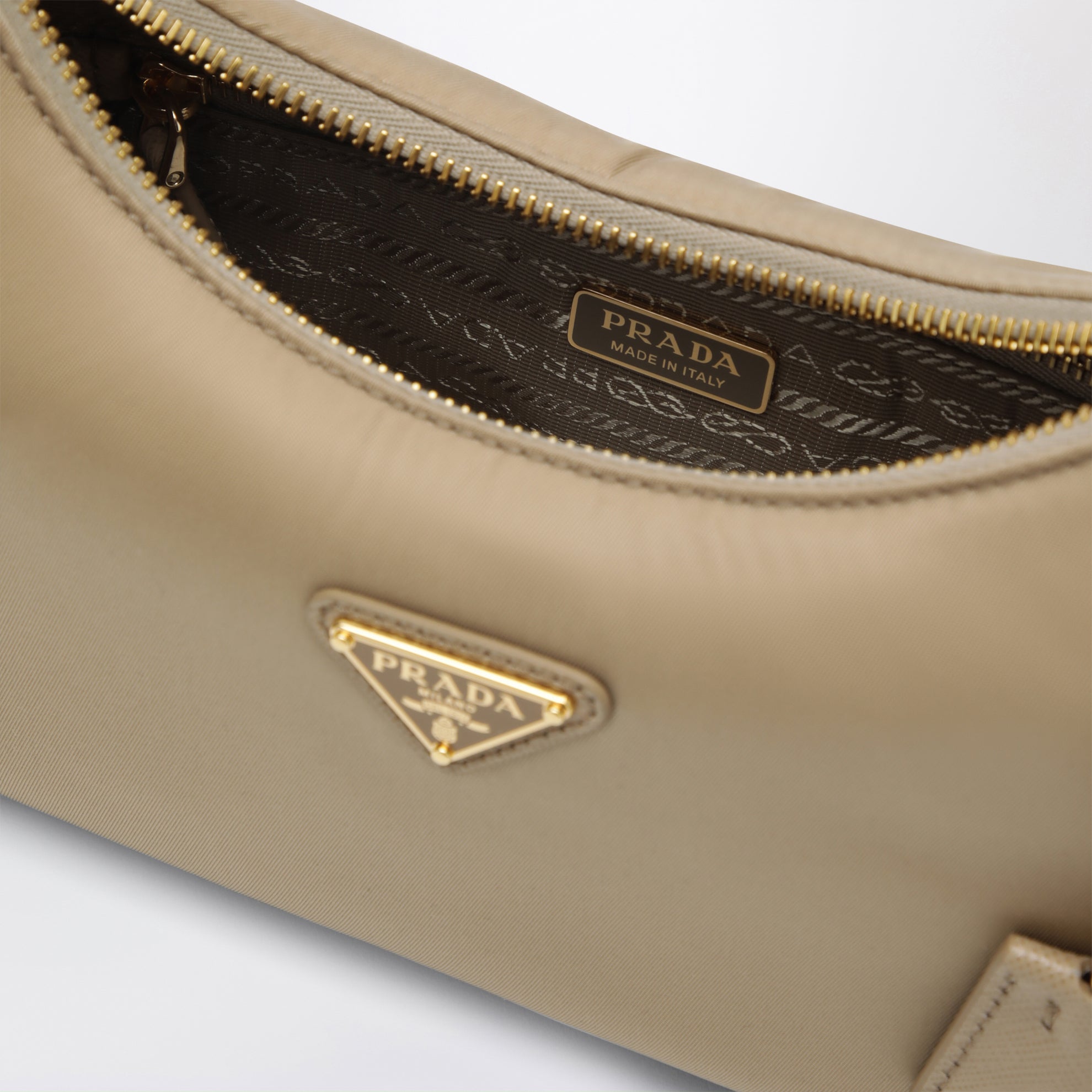 Camel Prada Re-Edition 2005 bag in Re-Nylon and Saffiano leather