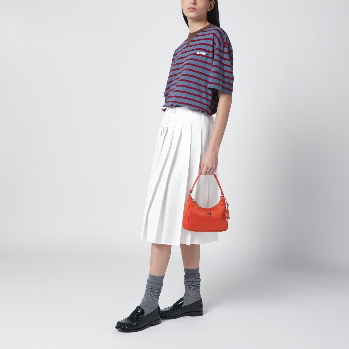 Re-Edition 2005 mini bag in papaya-colored Re-Nylon and Saffiano leather