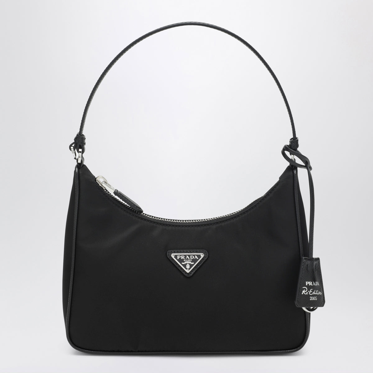Re-Edition 2005 Tasche aus schwarzem Re-Nylon und Saffianoleder