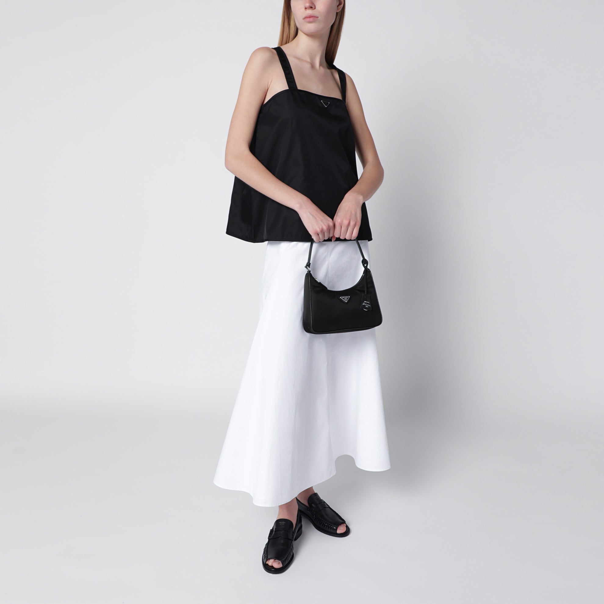 Re-Edition 2005 Tasche aus schwarzem Re-Nylon und Saffianoleder
