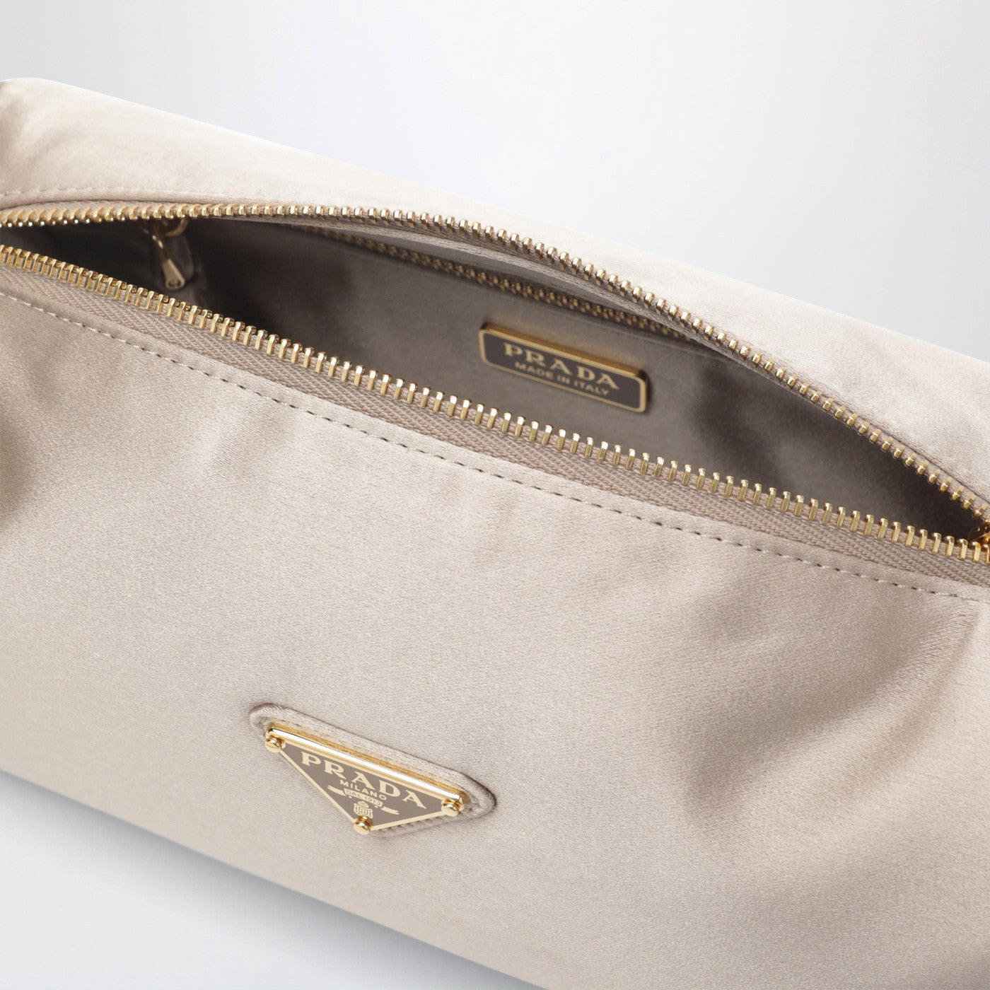 Prada Cameo-colored satin pouch | TheDoubleF