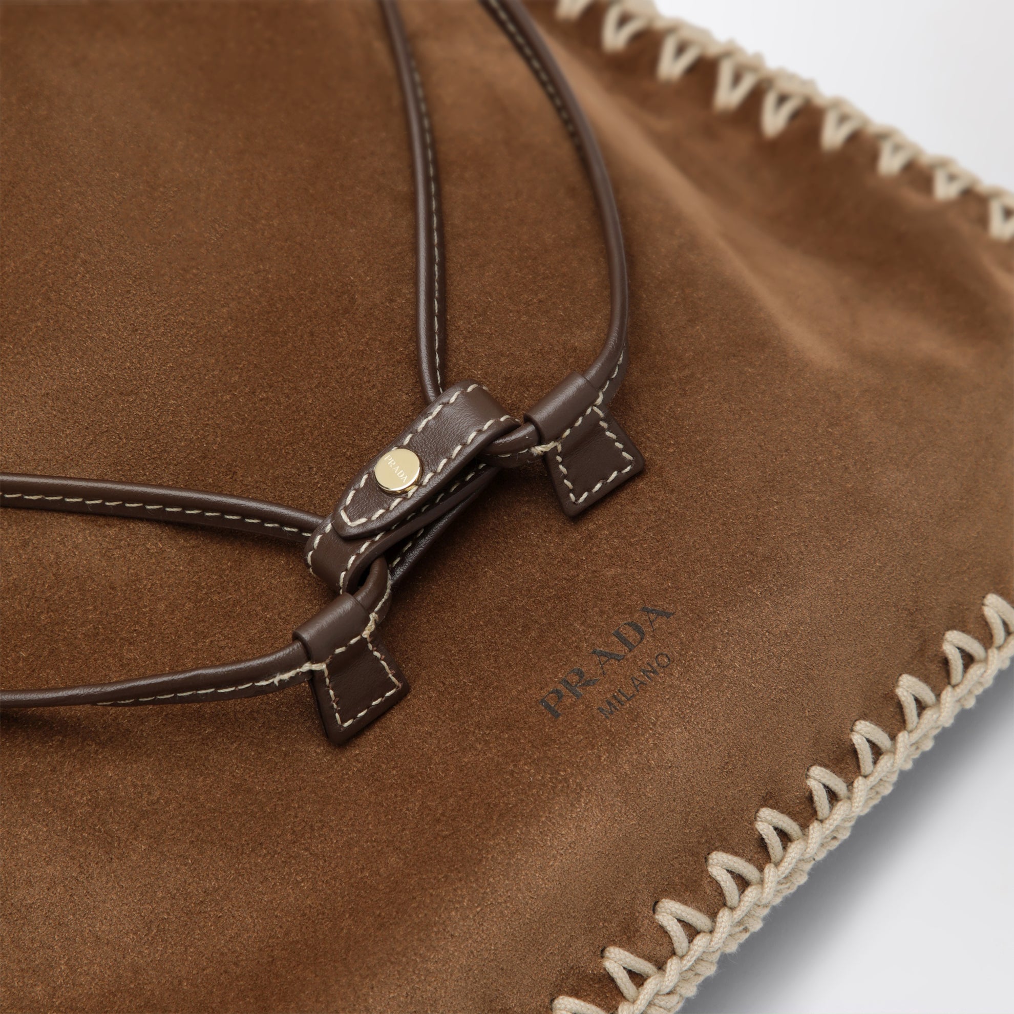 Prada Wish pouch in cacao suede leather