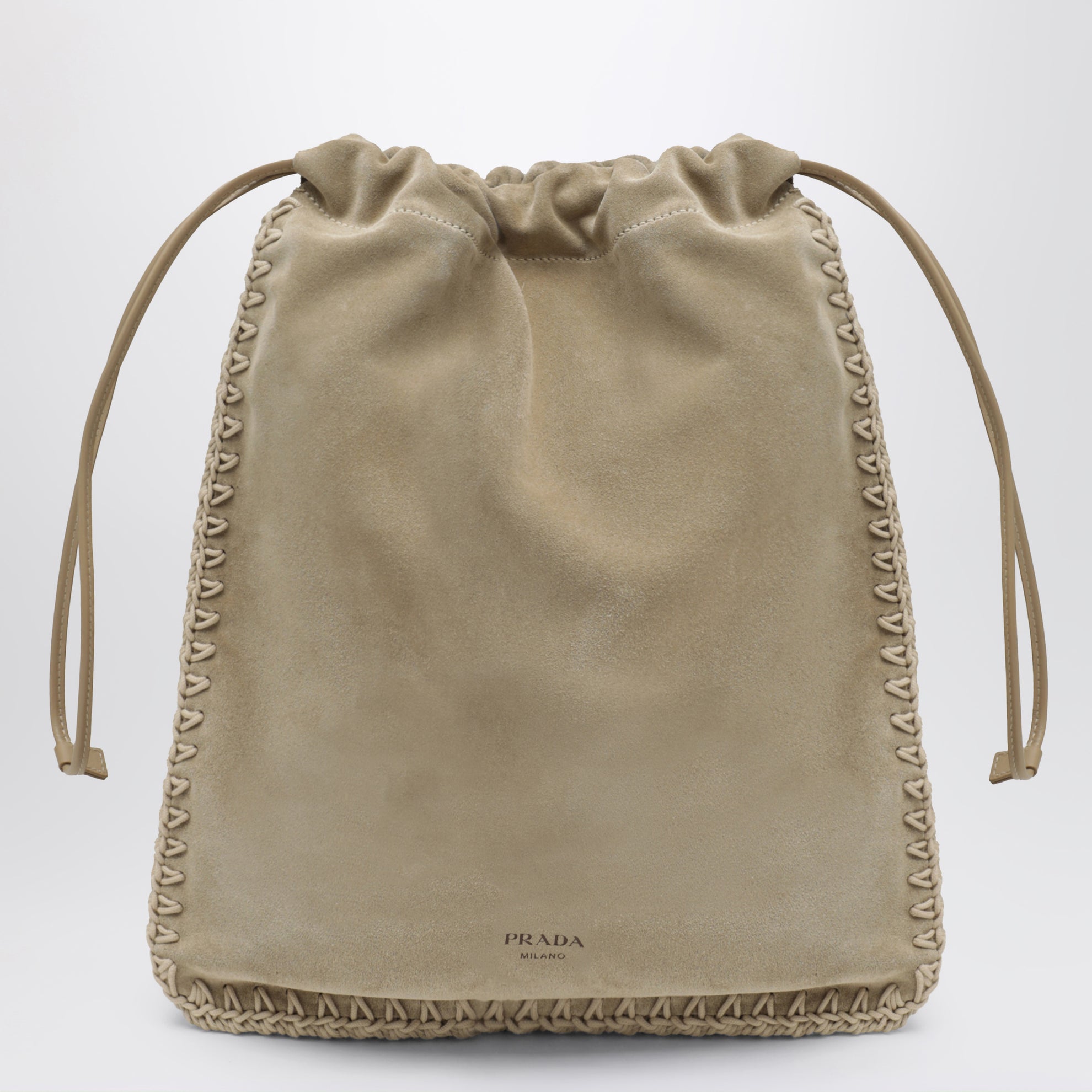 Pouch Prada Wish in pelle scamosciata color deserto