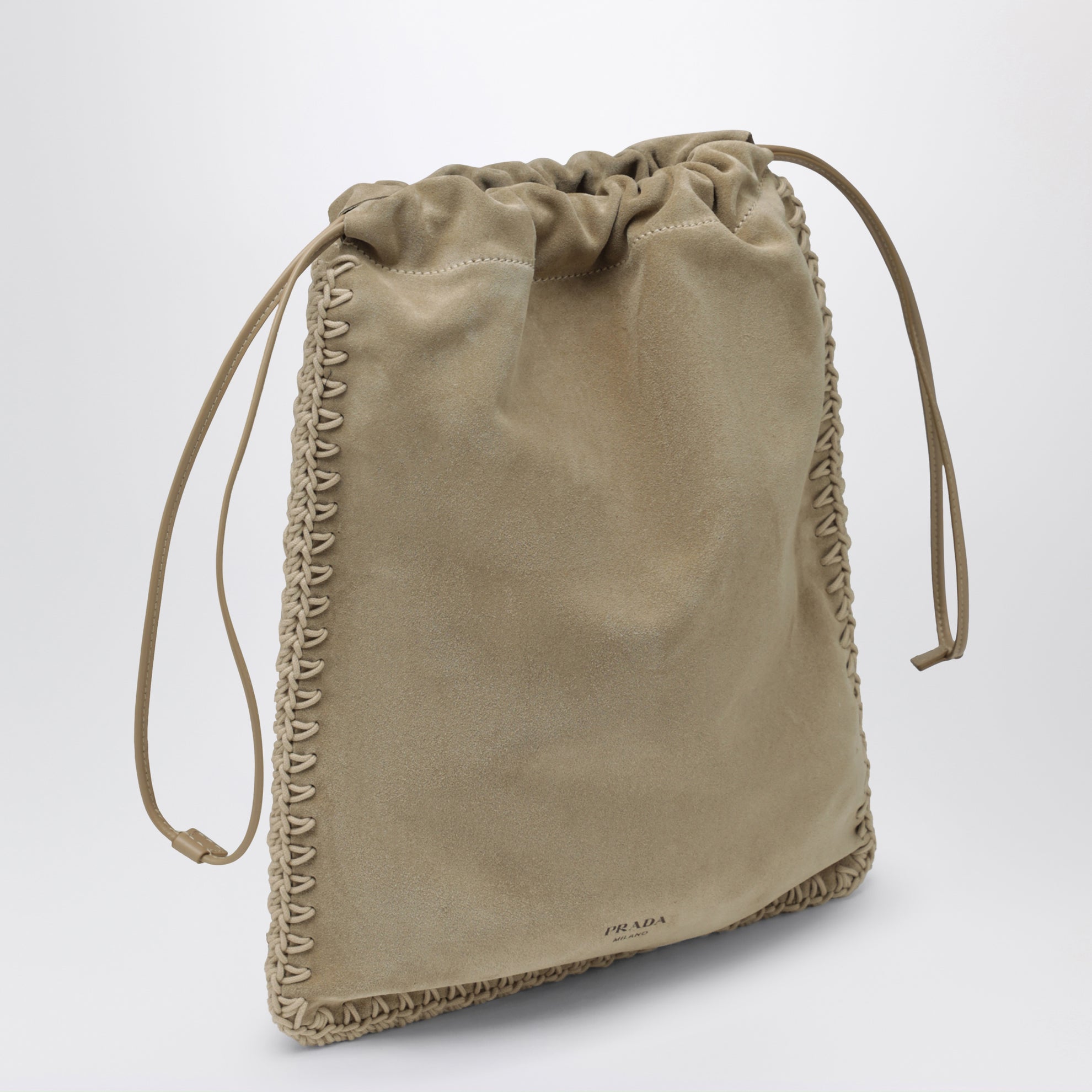 Pouch Prada Wish in pelle scamosciata color deserto