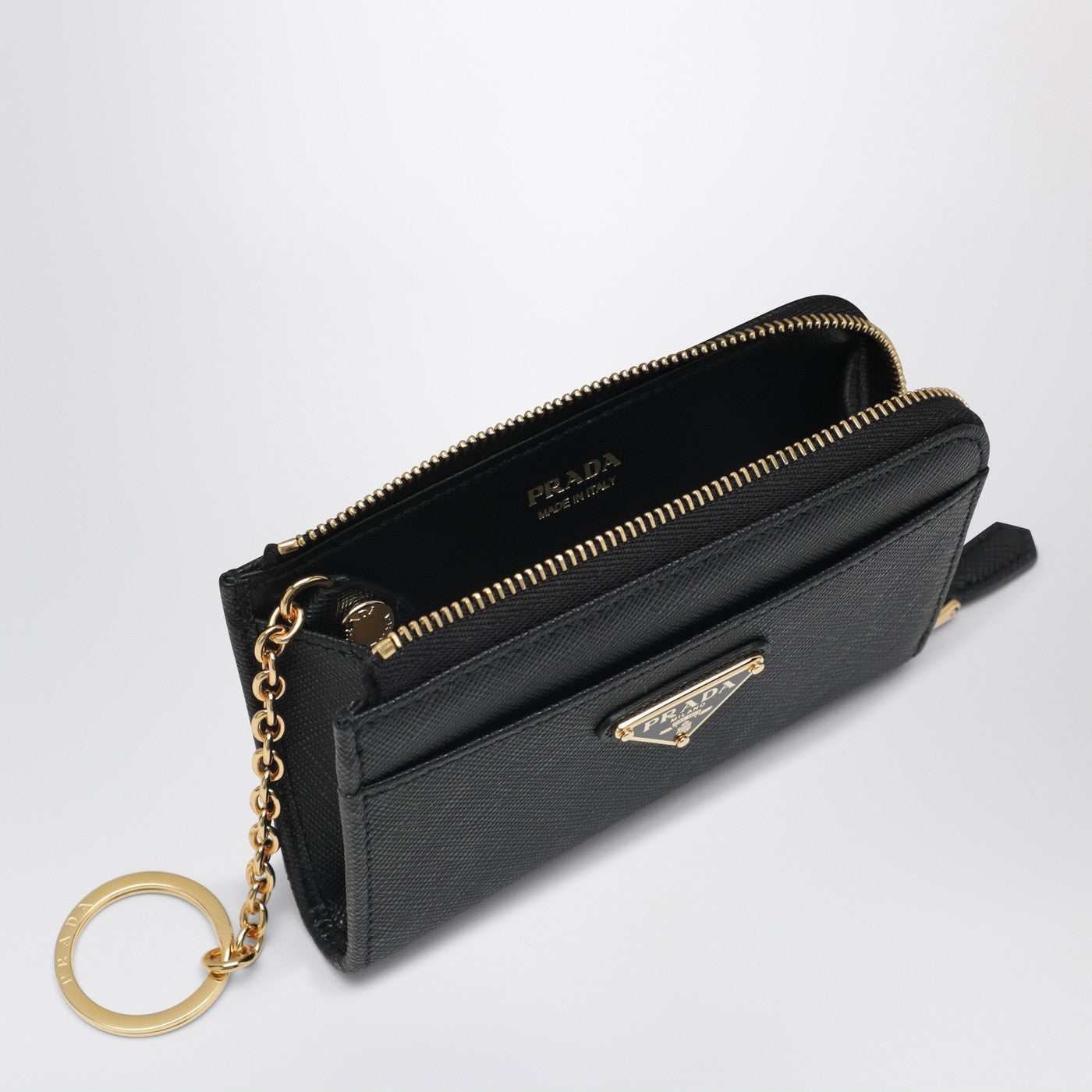 Black Saffiano leather zip key holder