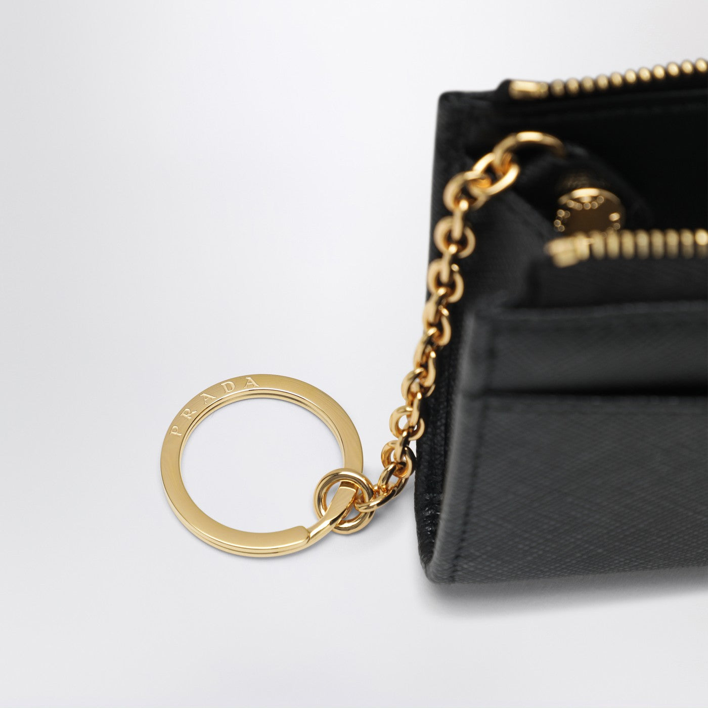 Black Saffiano leather zip key holder