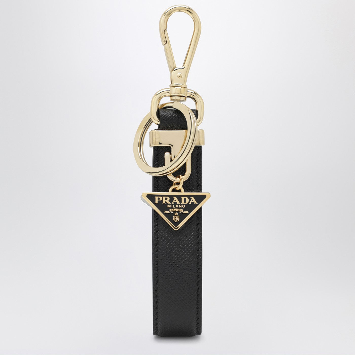Porte-clés en cuir Saffiano noir avec logo triangle