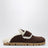 Brown suede and shearling clogs