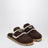 Brown suede and shearling clogs