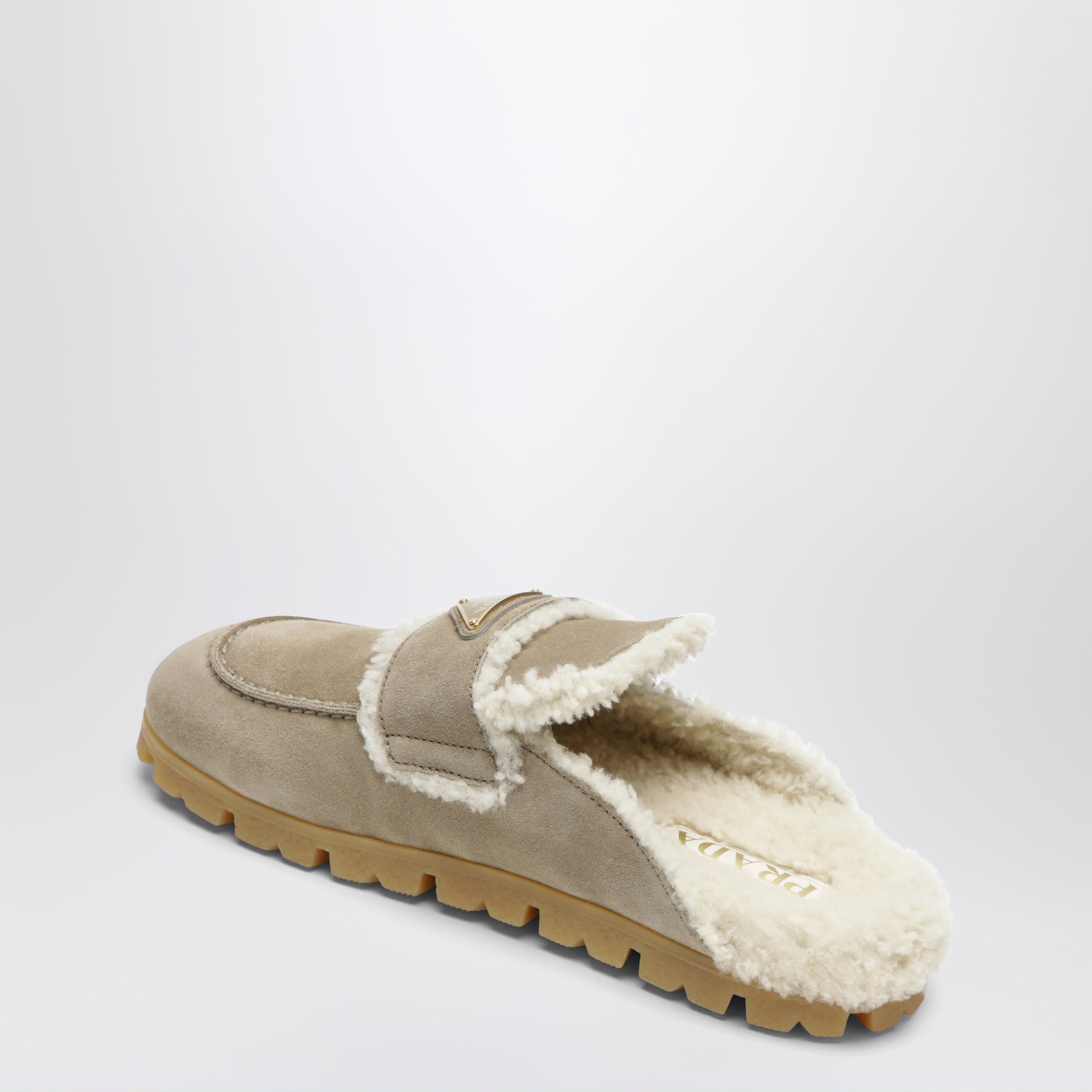 Sabot in pelle scamosciata e montone color deserto
