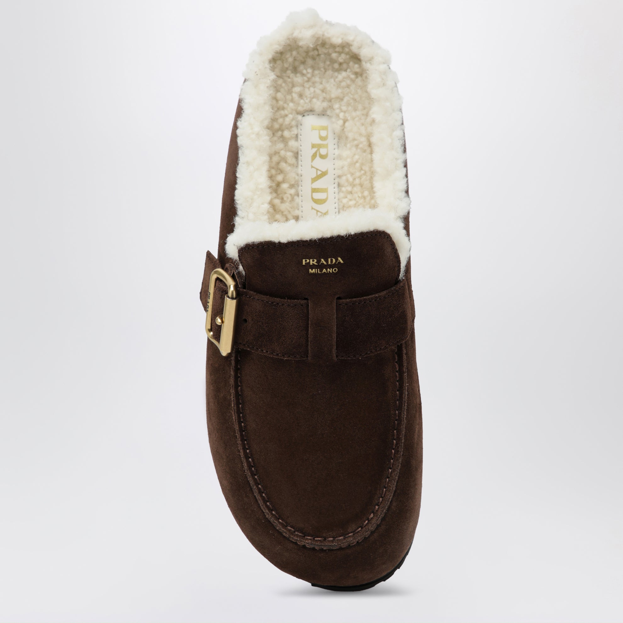 Clogs aus Moro-Veloursleder mit Shearling-Futter
