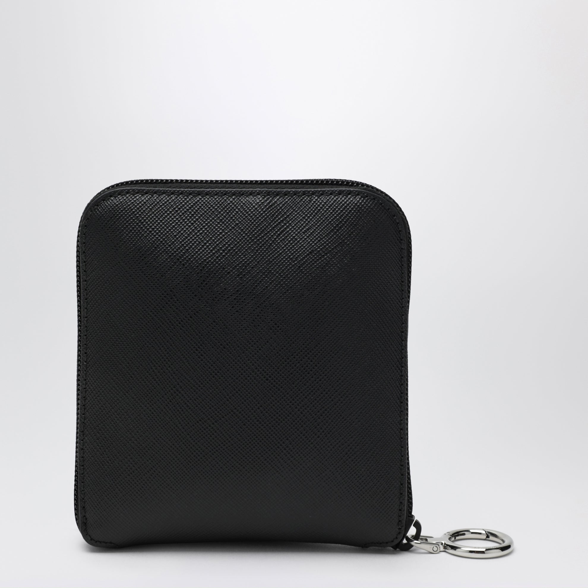 Saffiano leather charm with Re-Nylon tote bag in black