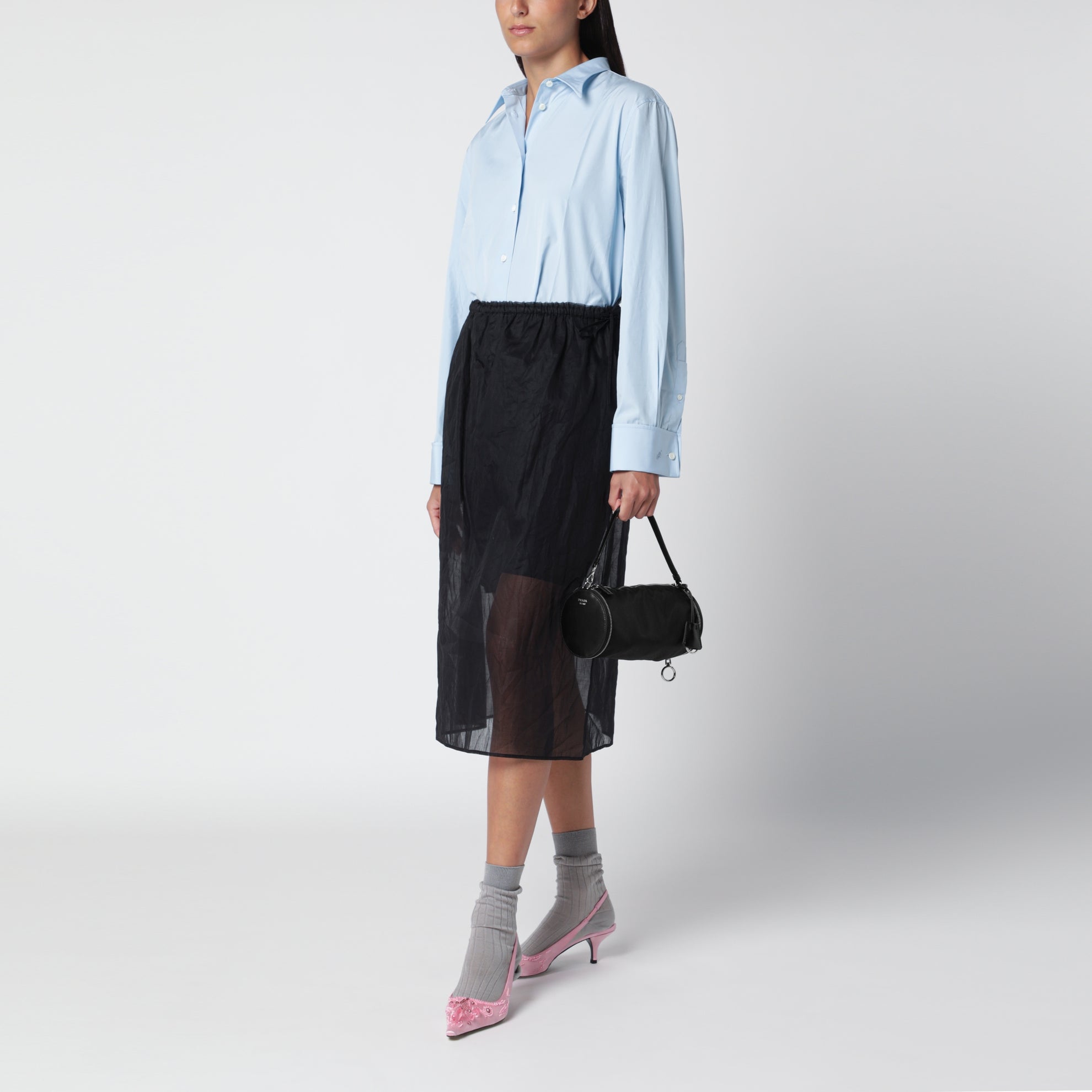 Mini-sac pliable noir en Re-Nylon et cuir
