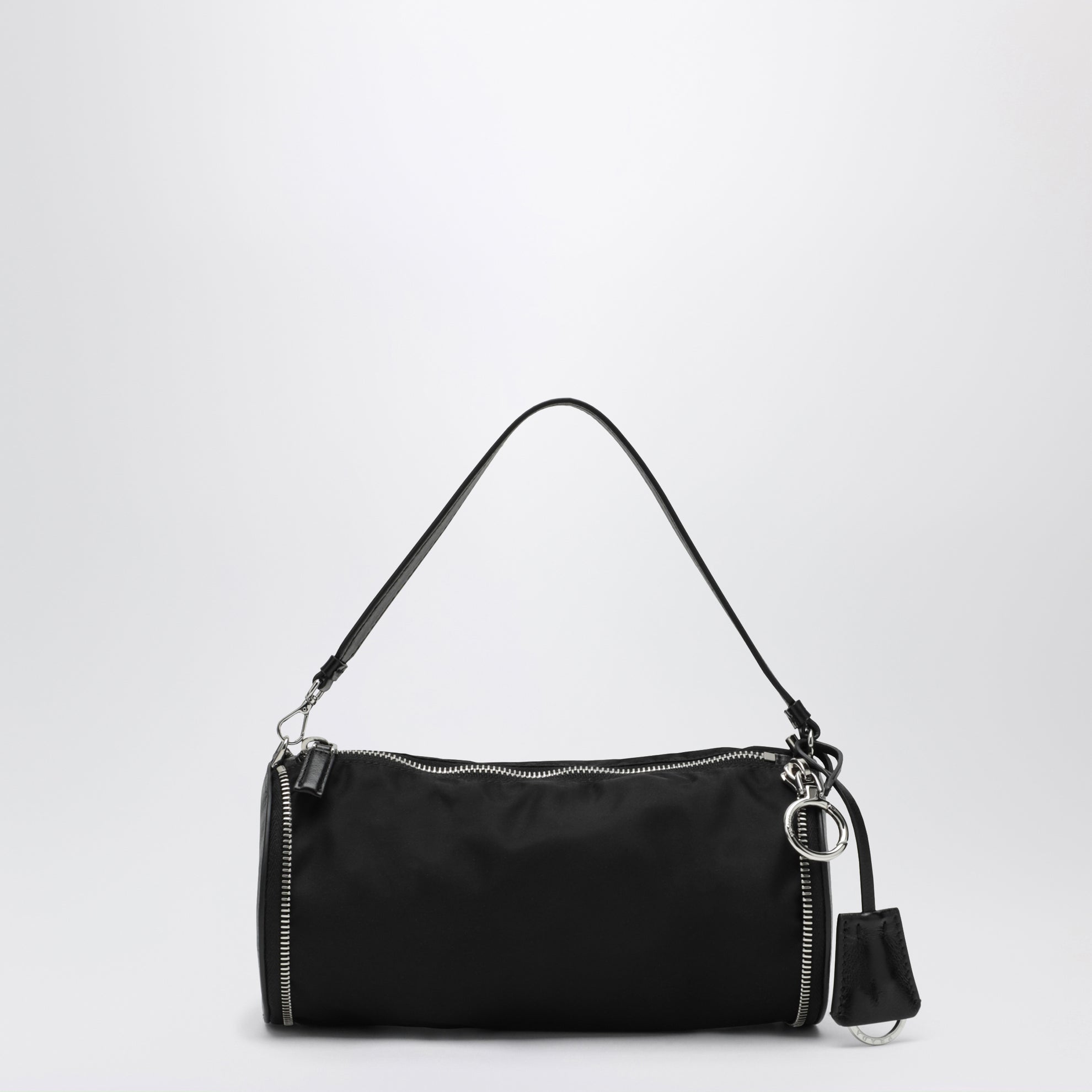 Mini-sac pliable noir en Re-Nylon et cuir