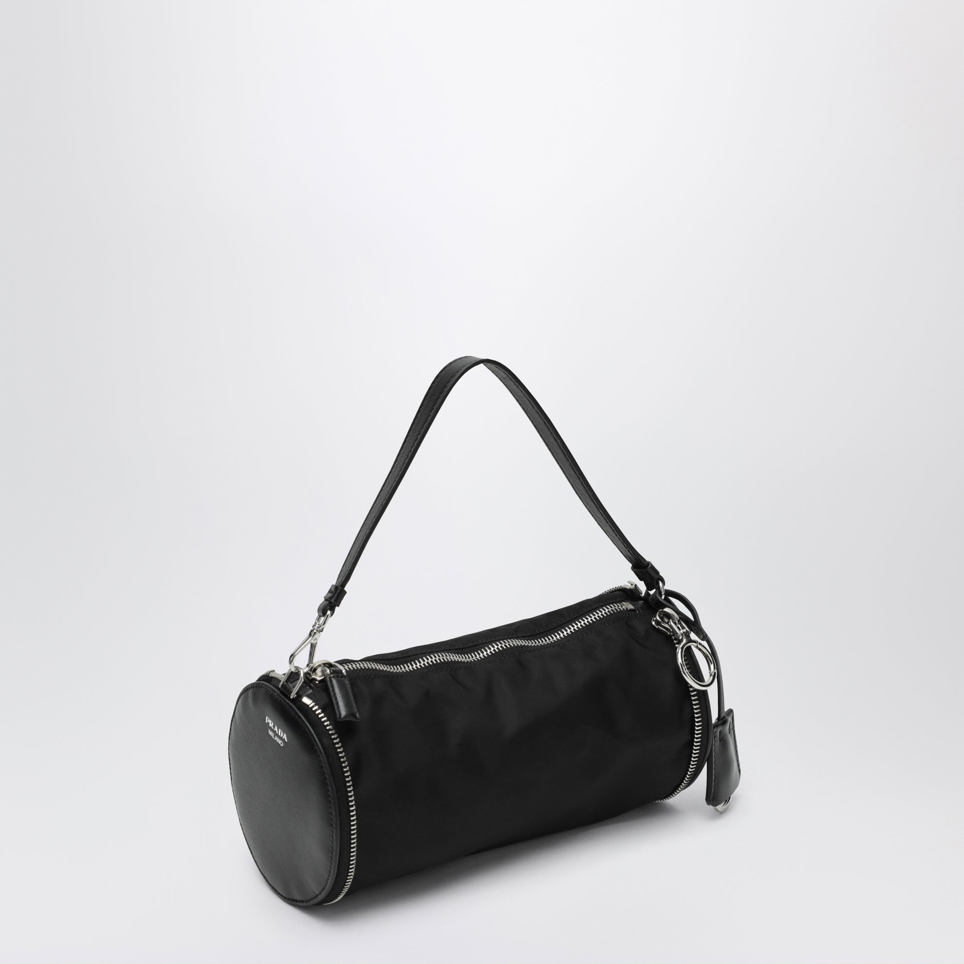 Mini-sac pliable noir en Re-Nylon et cuir