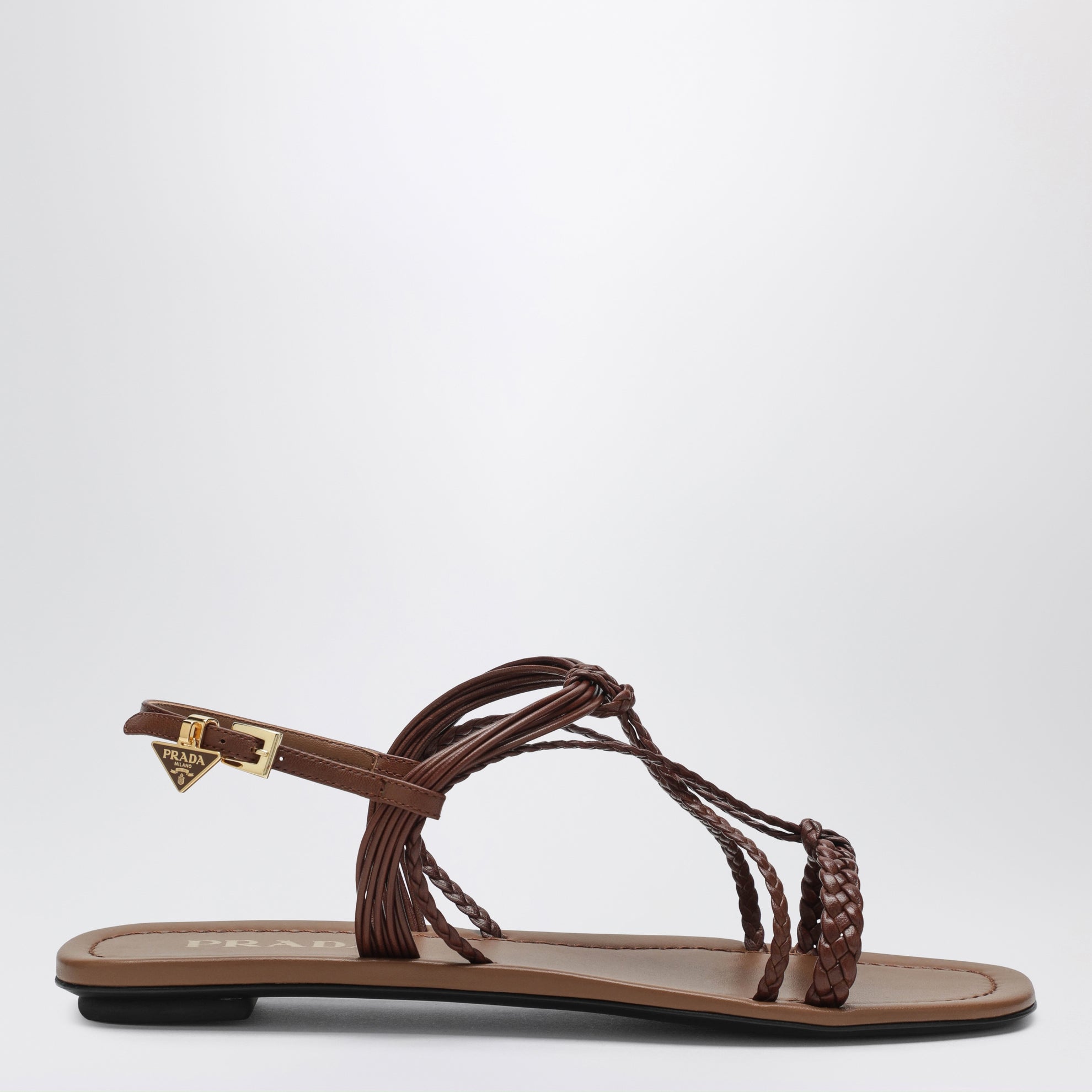 Sandales plates en cuir couleur cuir