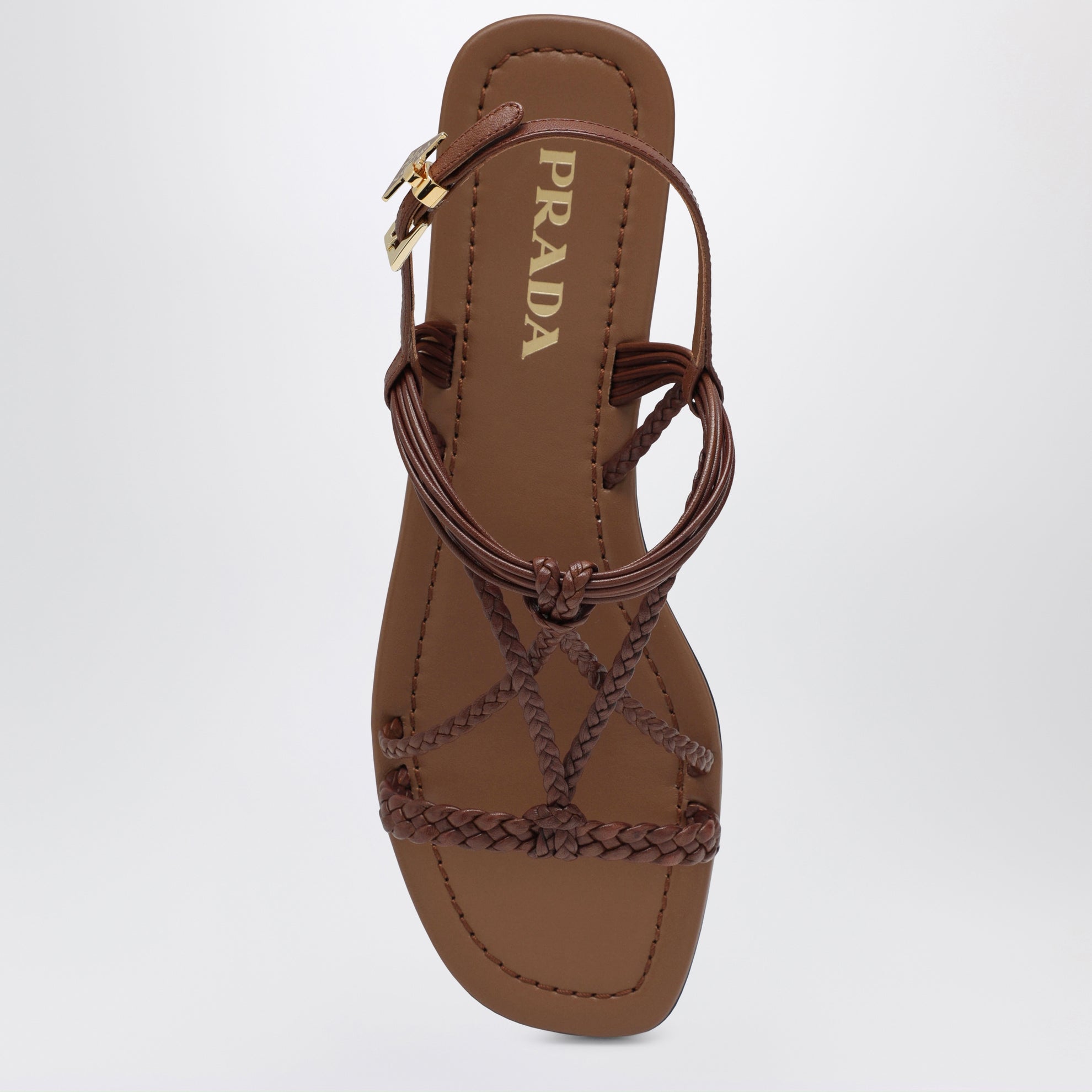 Sandales plates en cuir couleur cuir