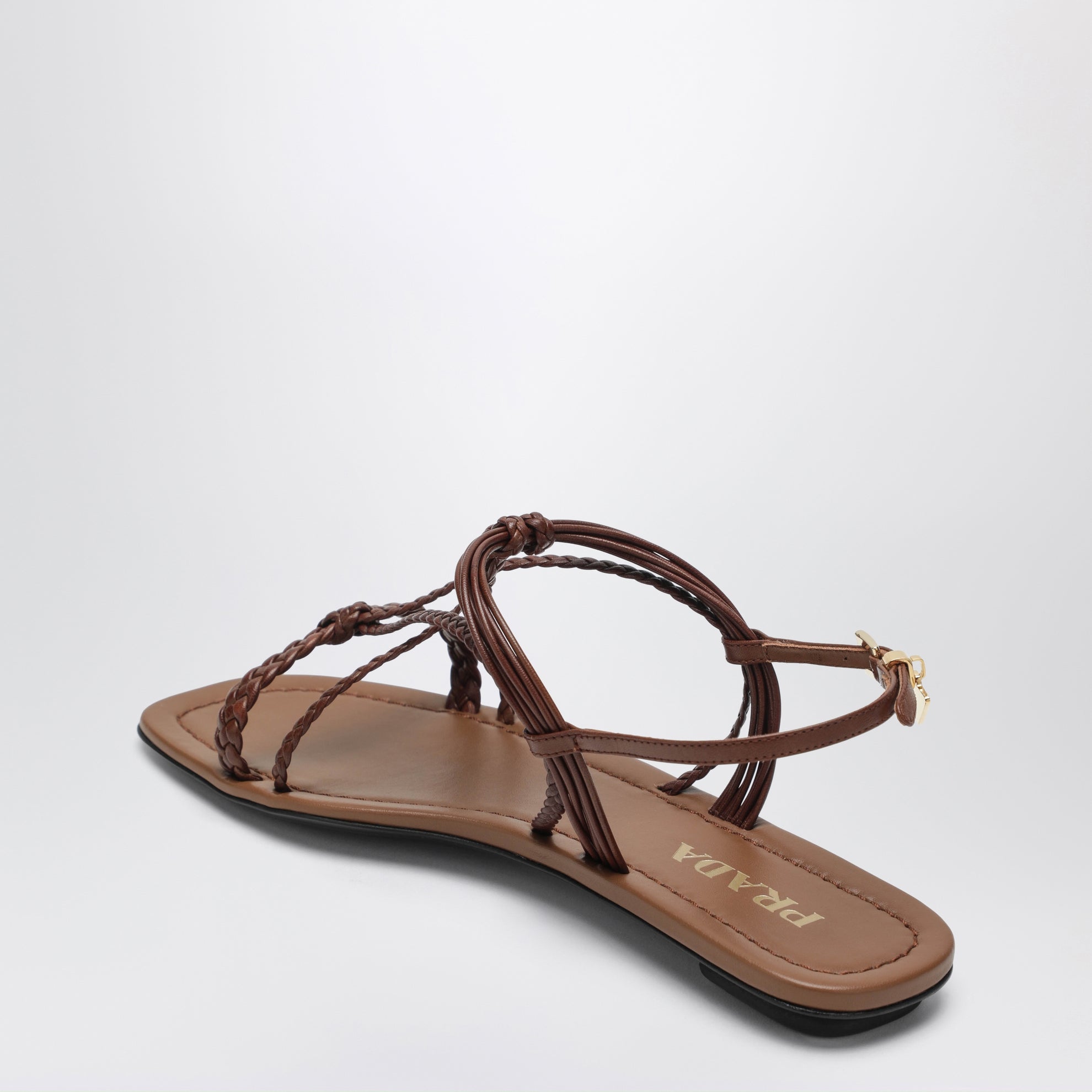 Sandales plates en cuir couleur cuir