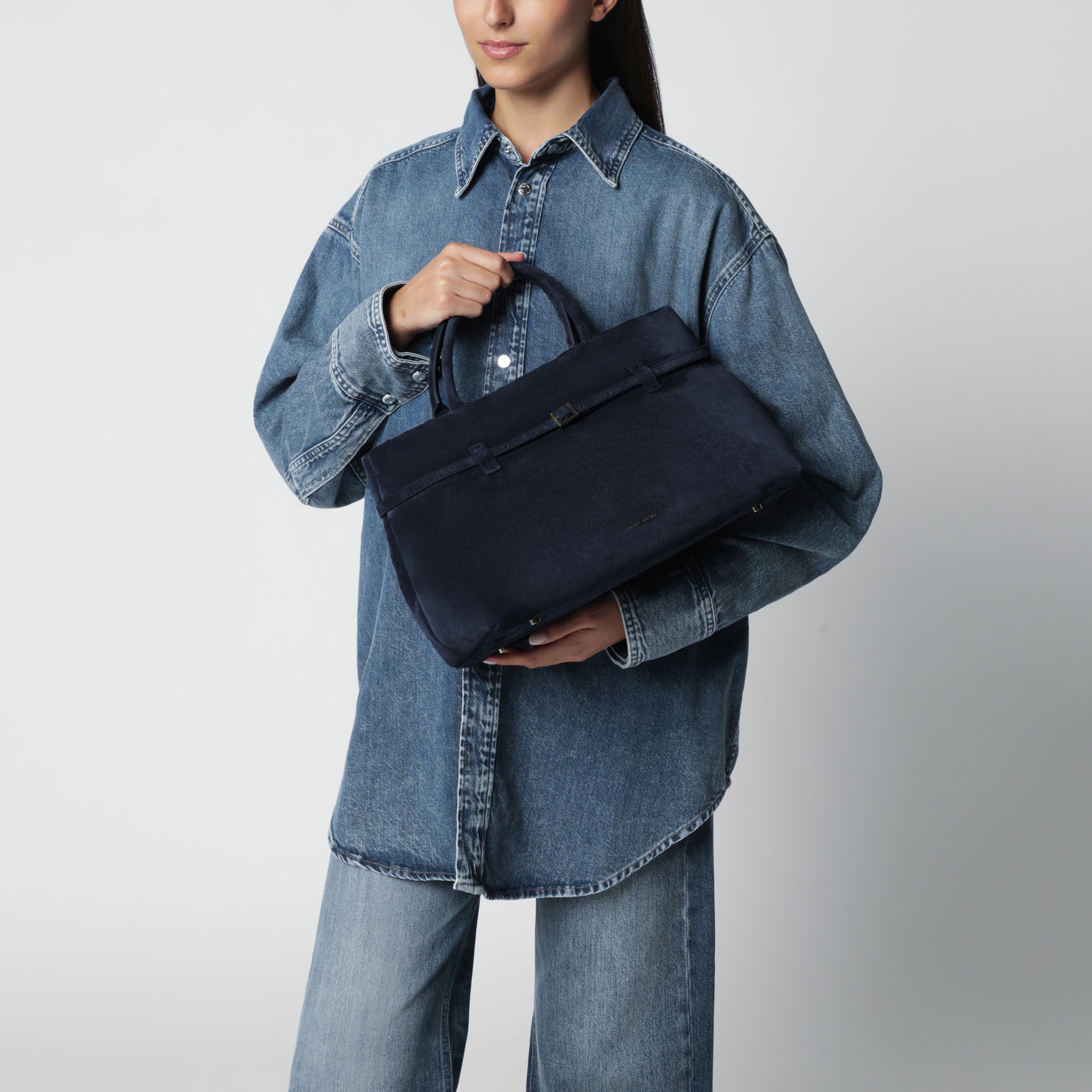 Le Cambon 35 dark blue suede bag