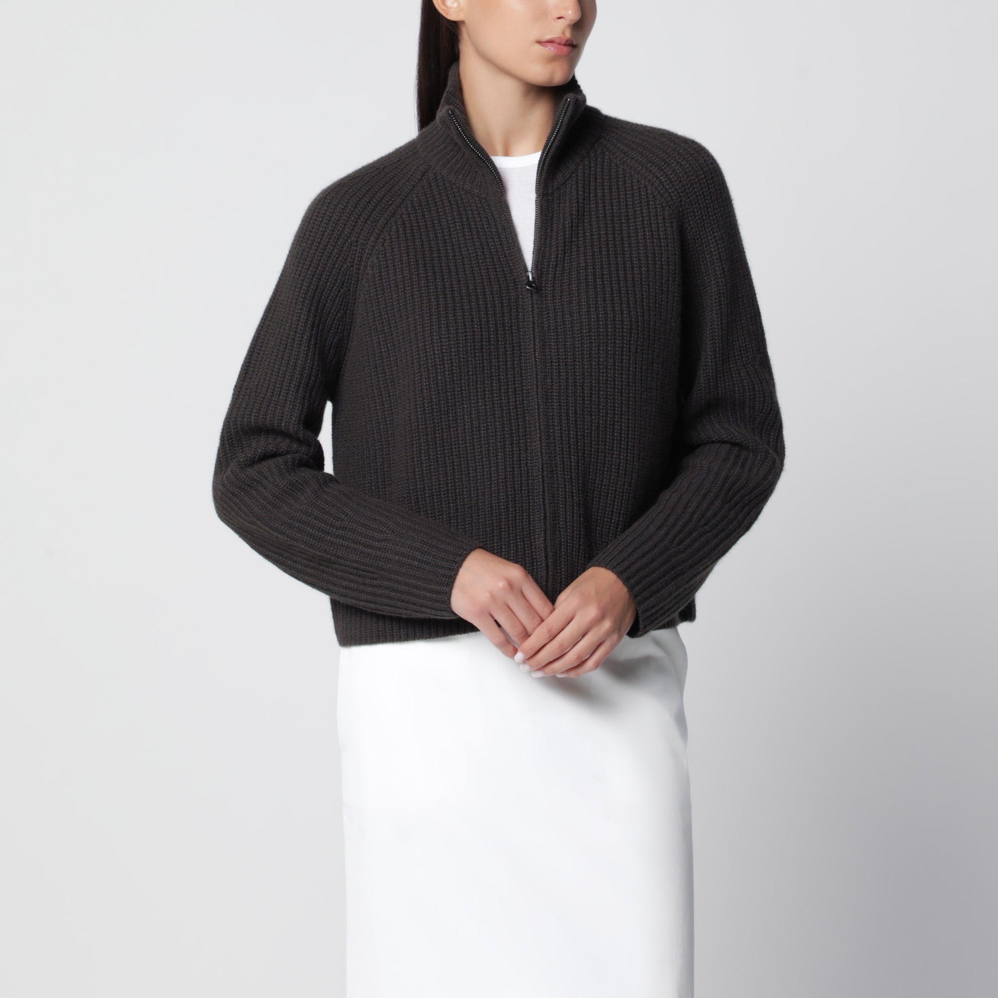 Cardigan zippé Sadie en cachemire vert foncé