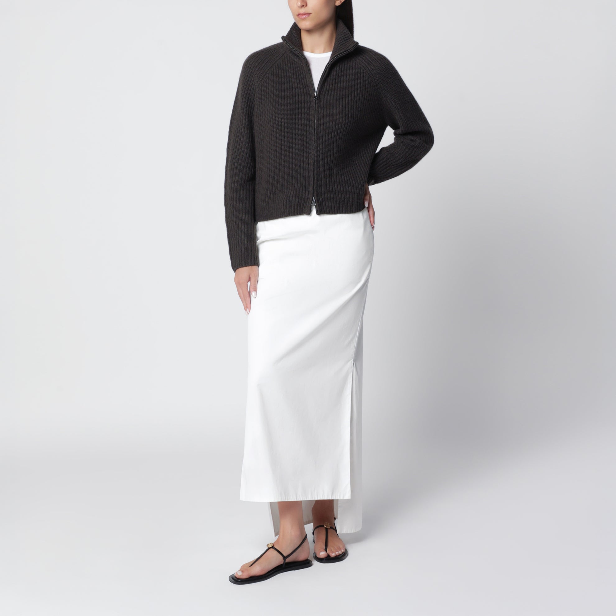 Cardigan zippé Sadie en cachemire vert foncé