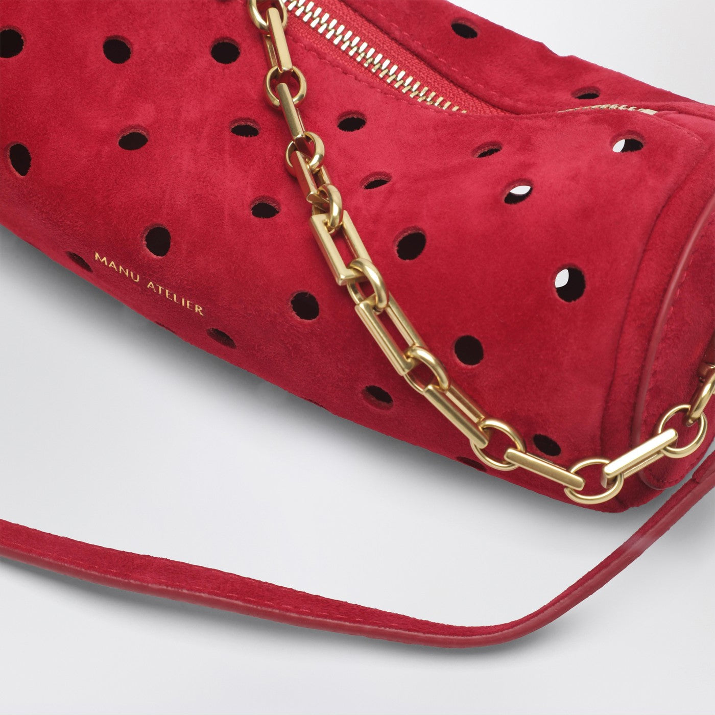 Mini Cylinder bag in perforated red suede