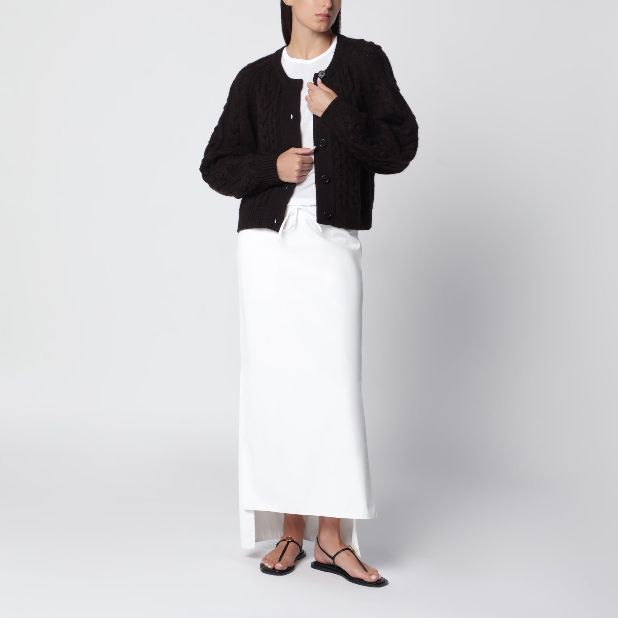 Cardigan a trecce marrone in cashmere