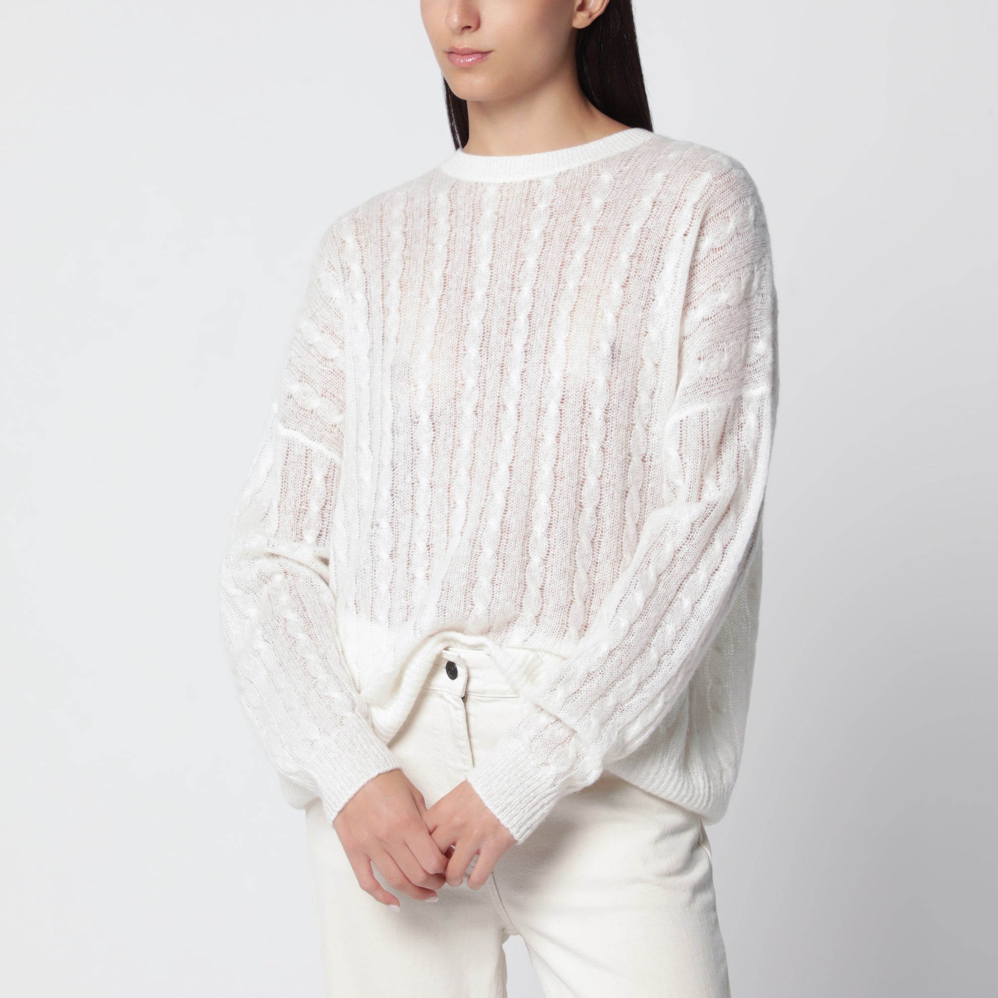 Cream cable-knit Amabel cashmere-silk sweater