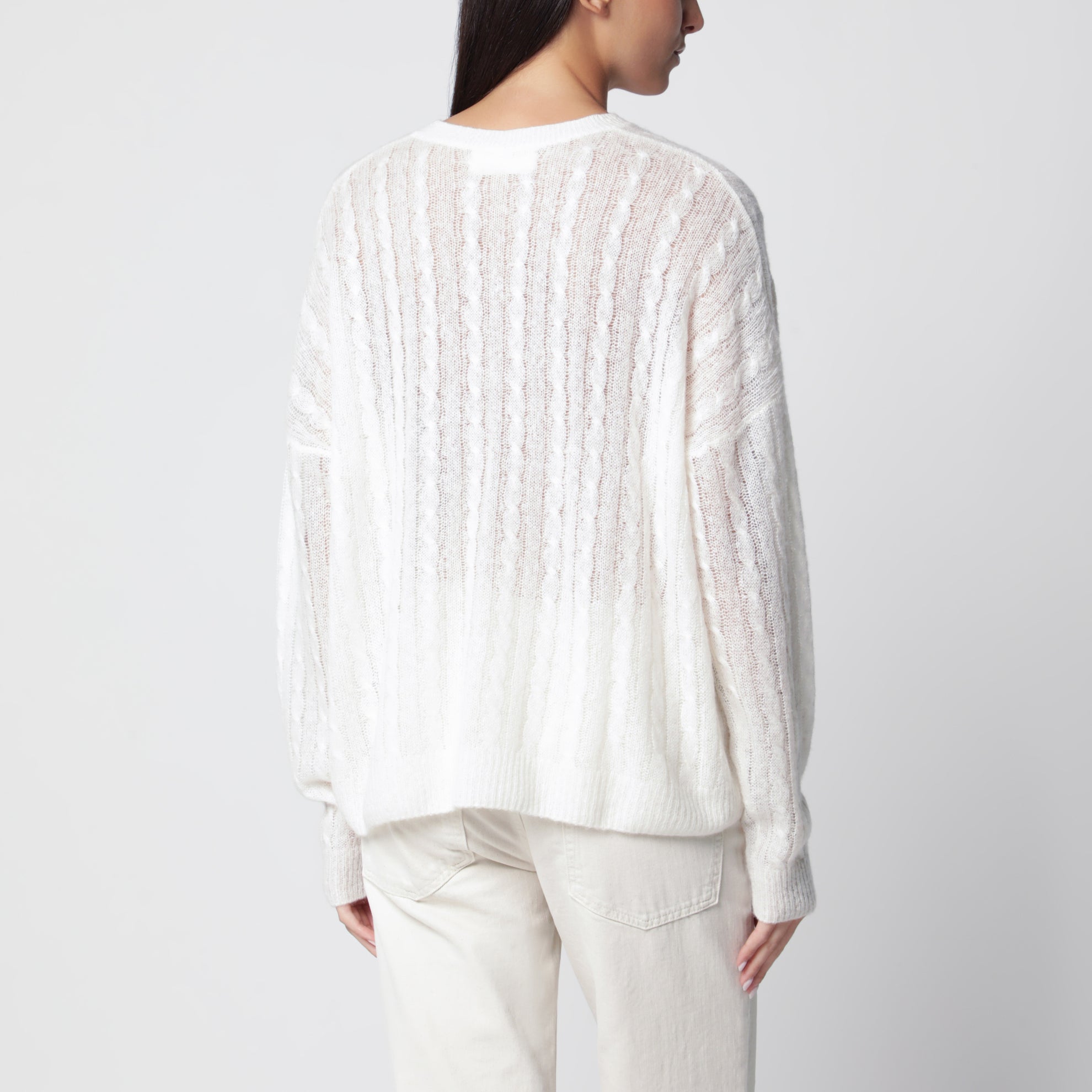 Cream cable-knit Amabel cashmere-silk sweater