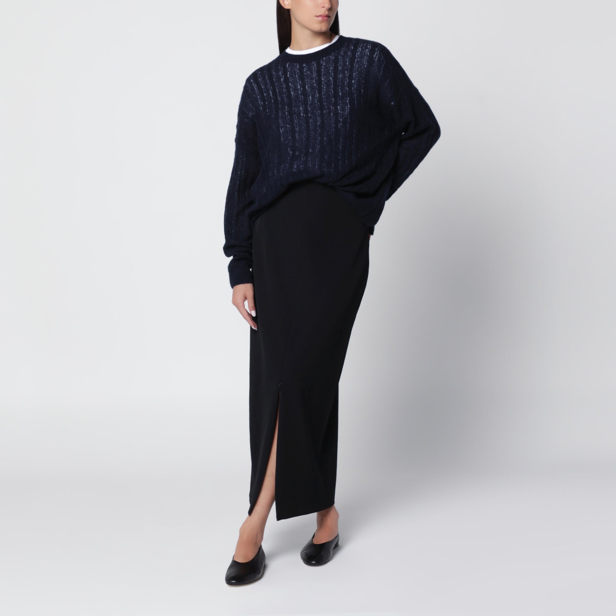 Navy cable-knit Amabel cashmere-silk sweater
