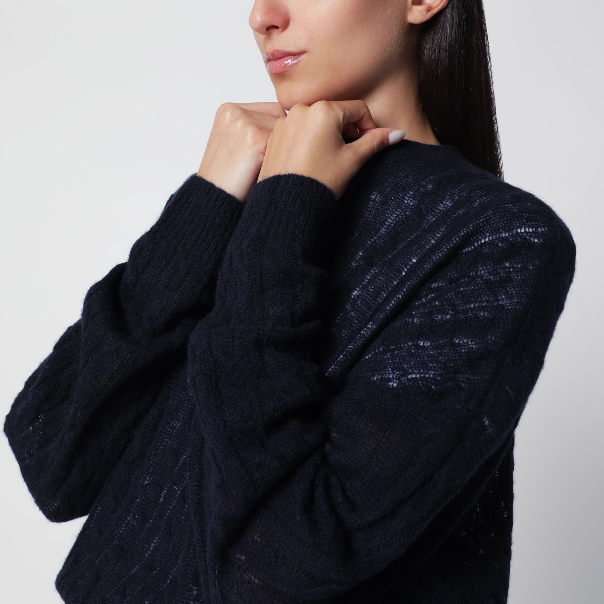 Navy cable-knit Amabel cashmere-silk sweater
