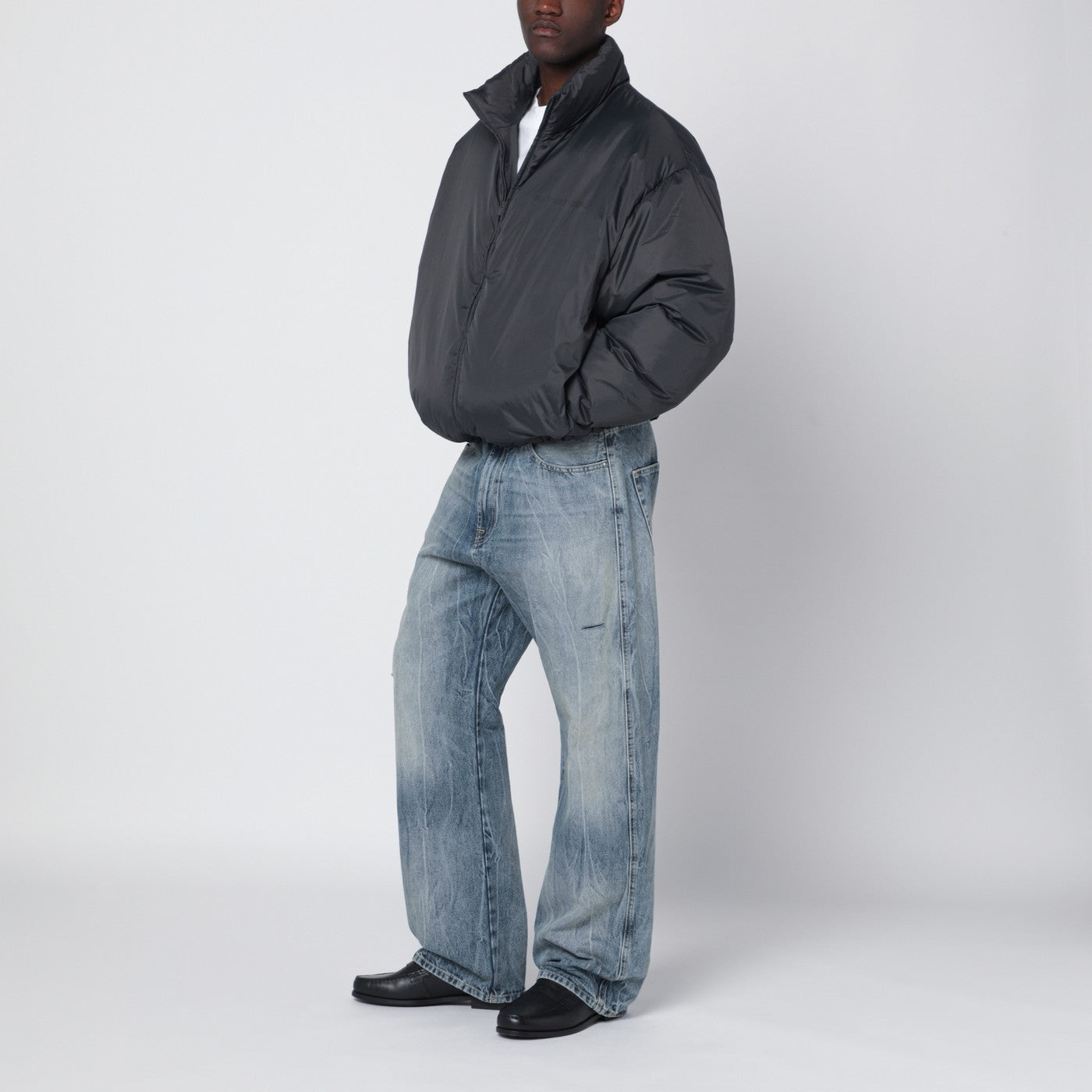 Grey padded ripstop nylon jacket