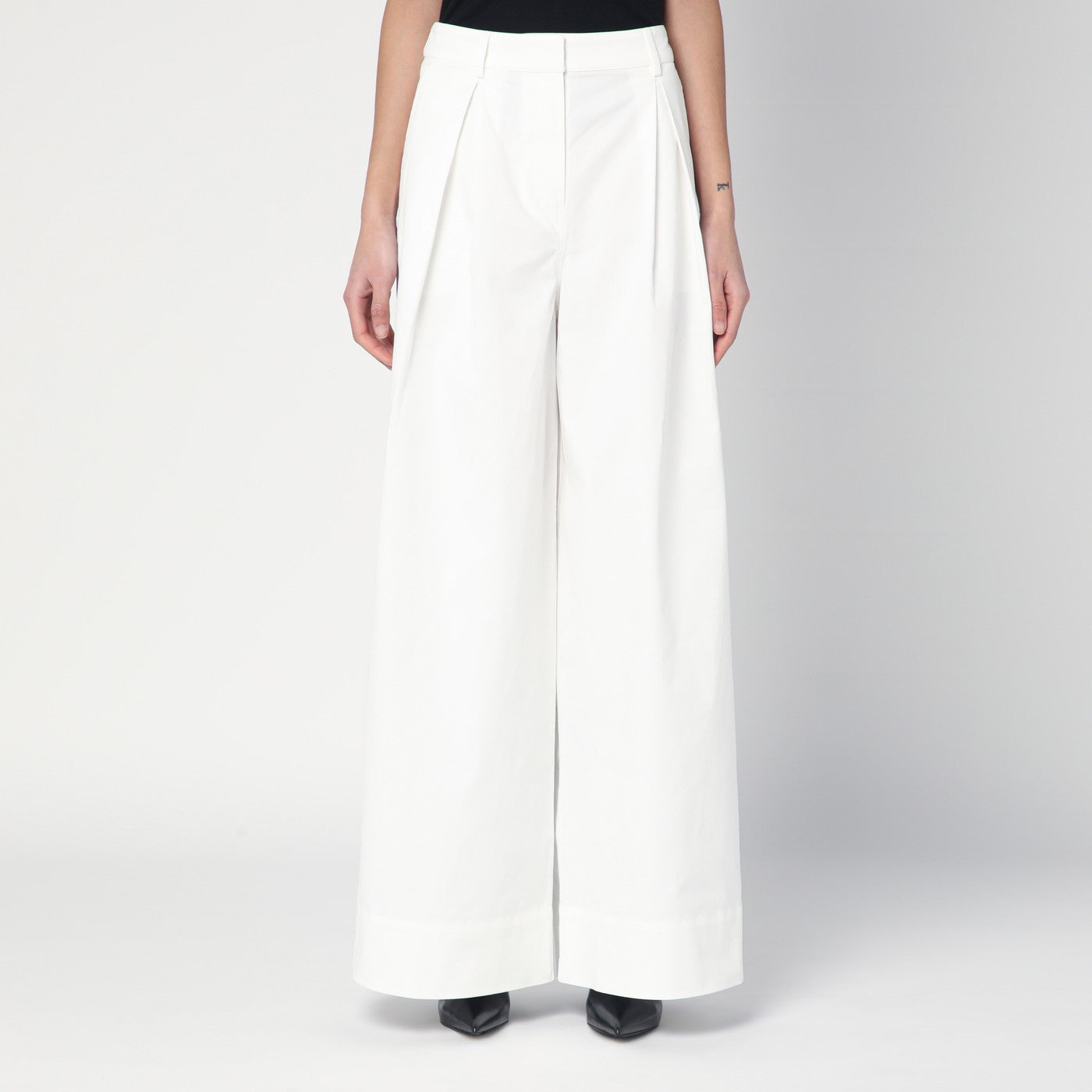 White cotton palazzo trousers